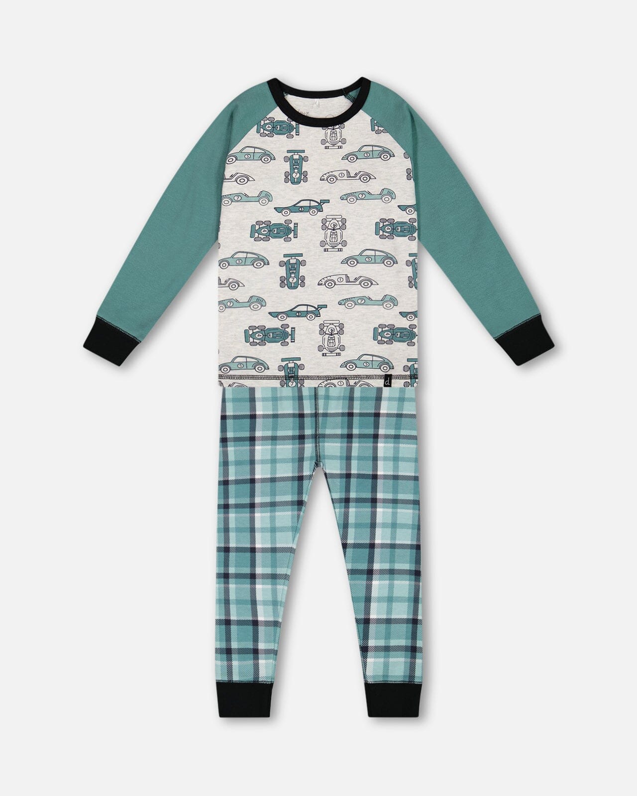 Organic Cotton Two Piece Pajama Set Green Printed Cars