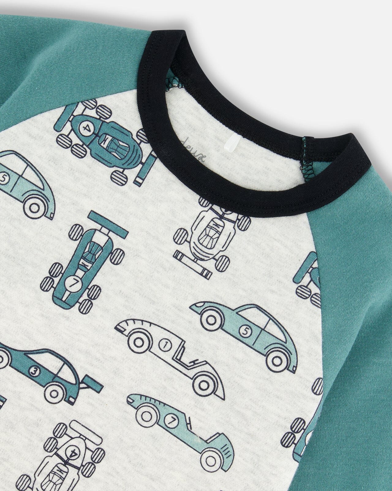Organic Cotton Two Piece Pajama Set Green Printed Cars