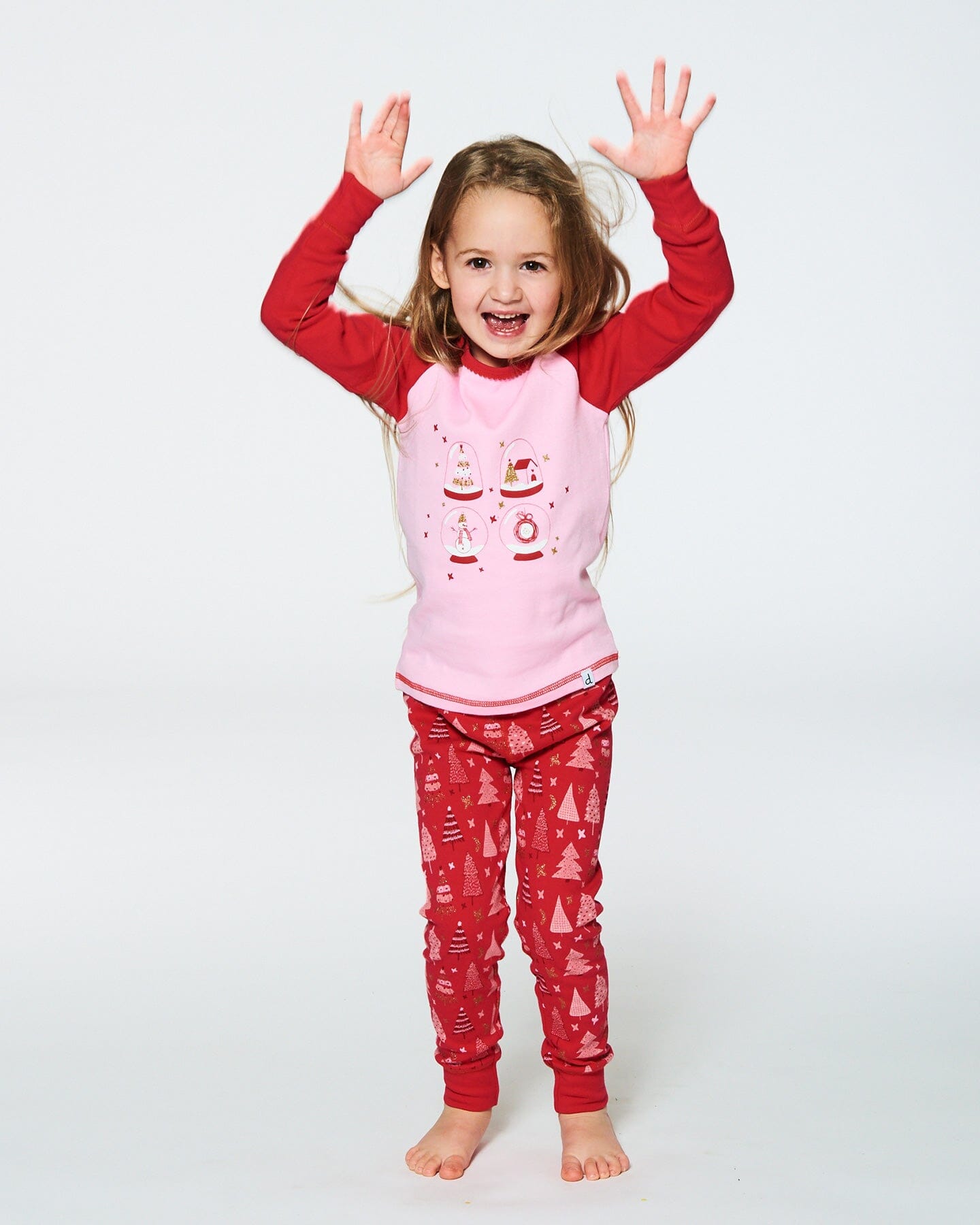Organic Cotton Two Piece Pajama Set Red Printed Christmas Tree