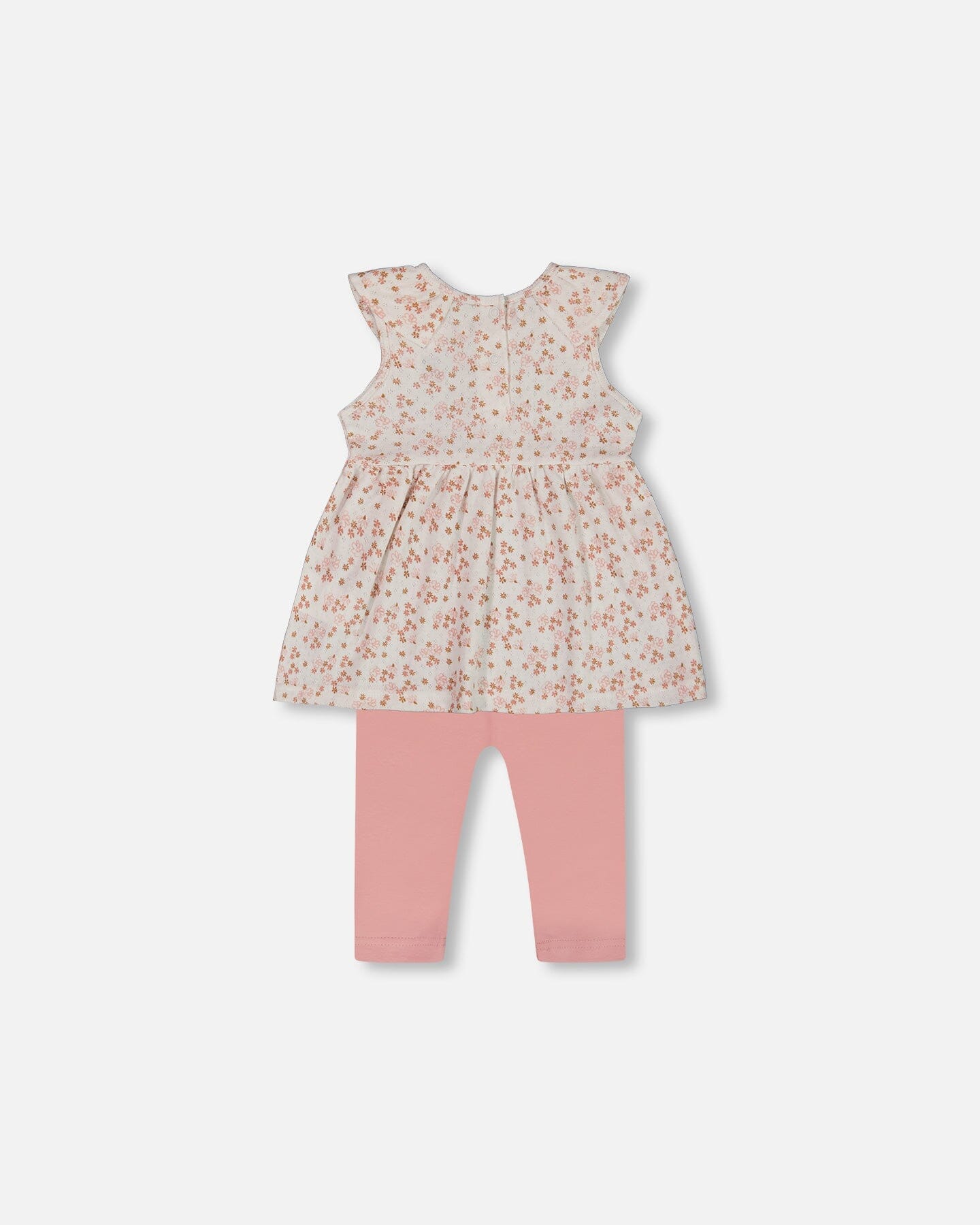 Printed Organic Cotton Tunic And Leggings Set White With Pink Flowers