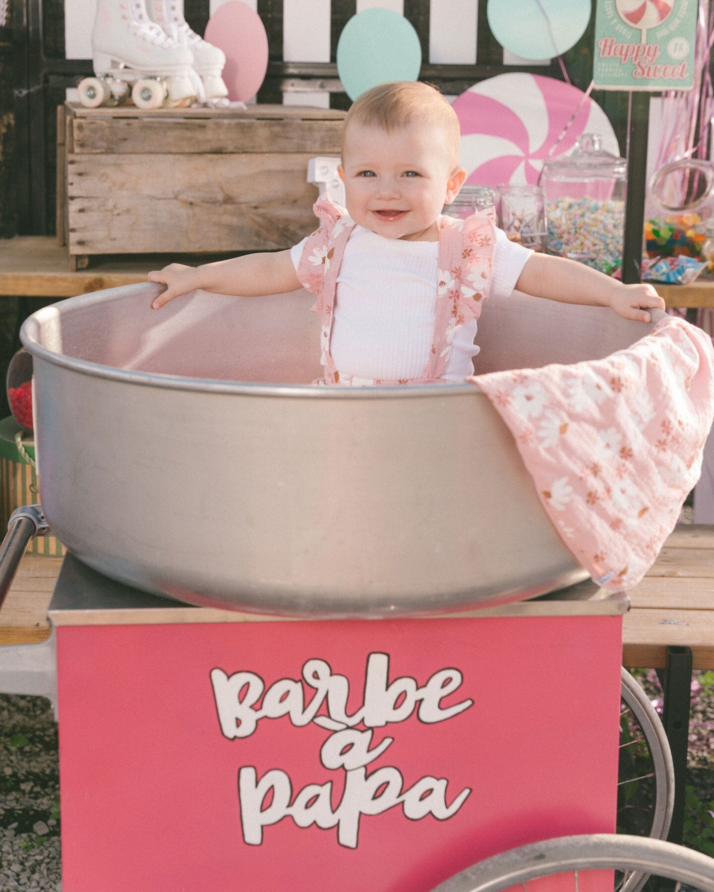 Printed Muslin Short And Organic Cotton Bodysuit Set Pink And White Flowers