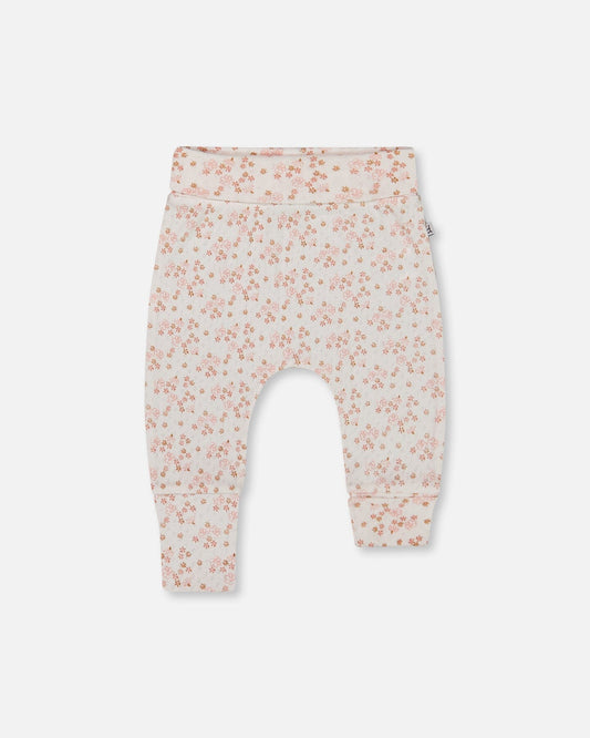 Organic Cotton Pointelle Evolutive Pant Printed Pink And White Flowers