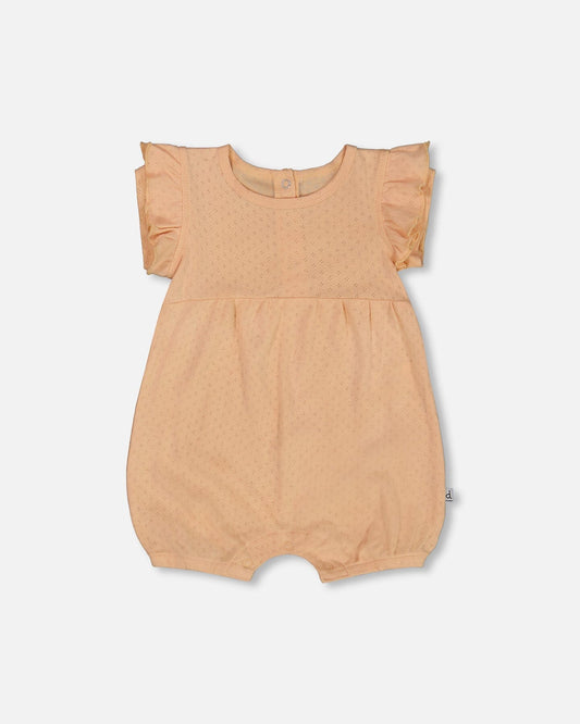 Organic Cotton Pointelle Romper With Frills Beige