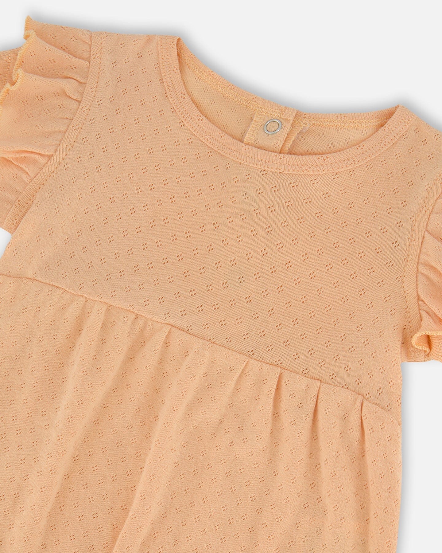 Organic Cotton Pointelle Romper With Frills Beige