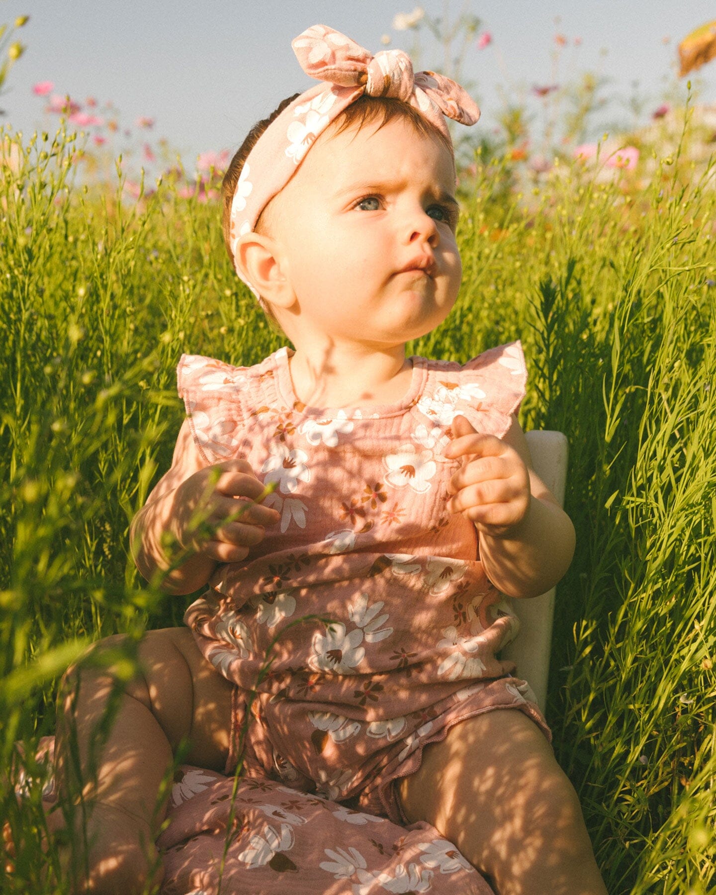 Printed Muslin Romper Pink And White Flowers