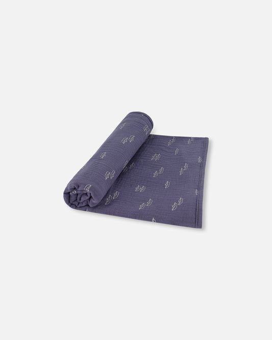 Printed Muslin Blanket Navy Blue Paper Boats