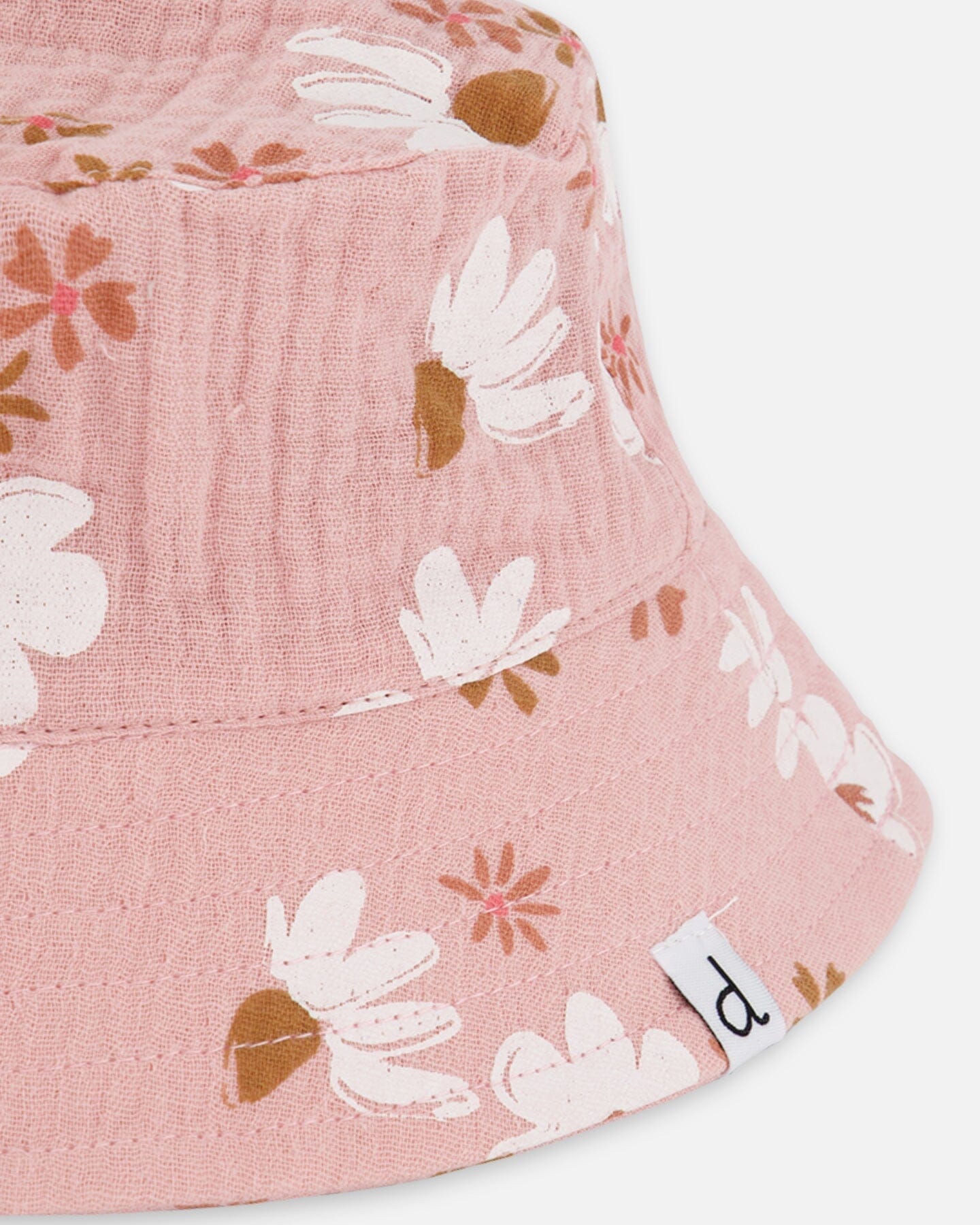 Printed Muslin Bucket Hat Pink And White Flowers