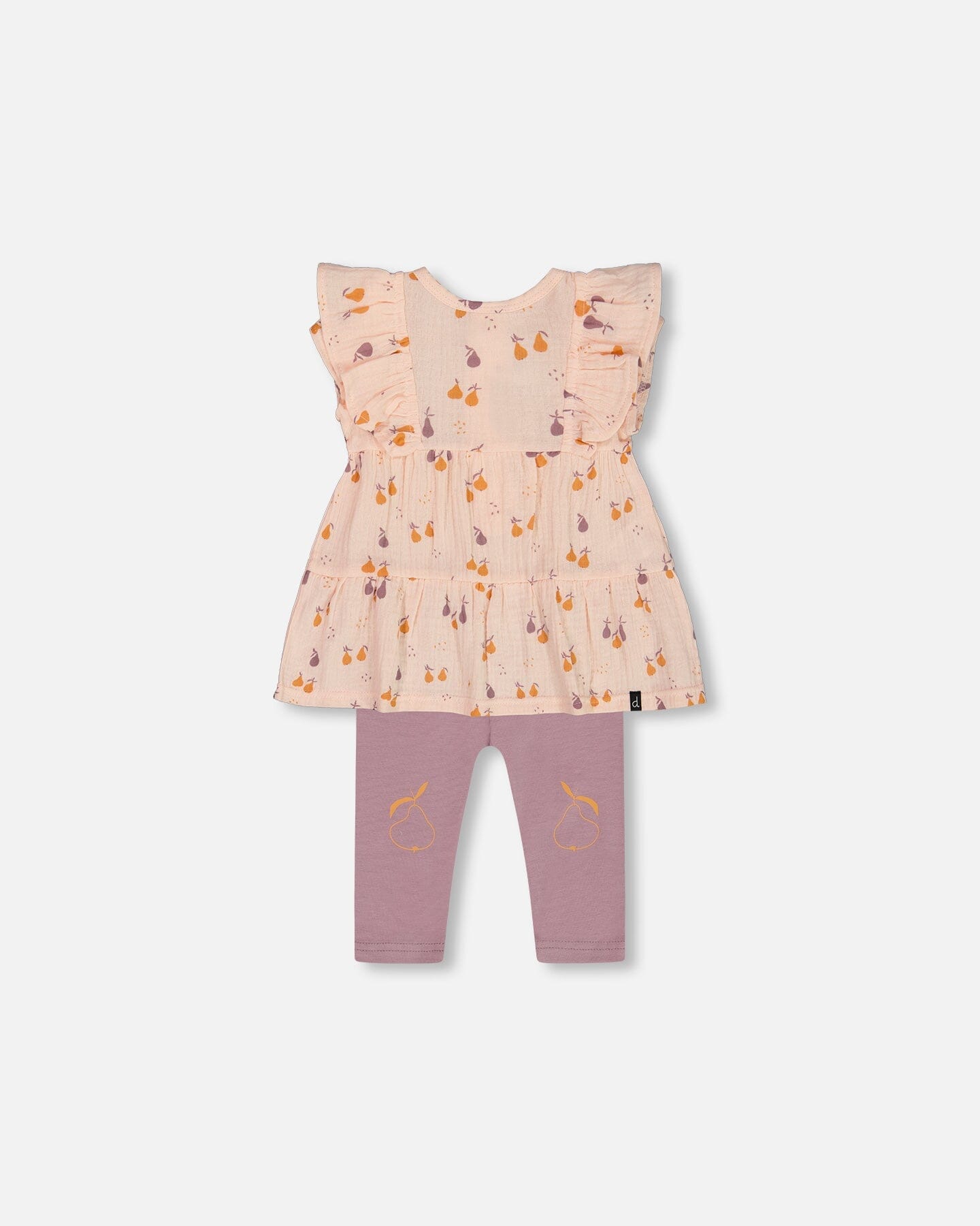 Printed Muslin Tunic And Organic Cotton Legging Set Peach With Pears And Purple