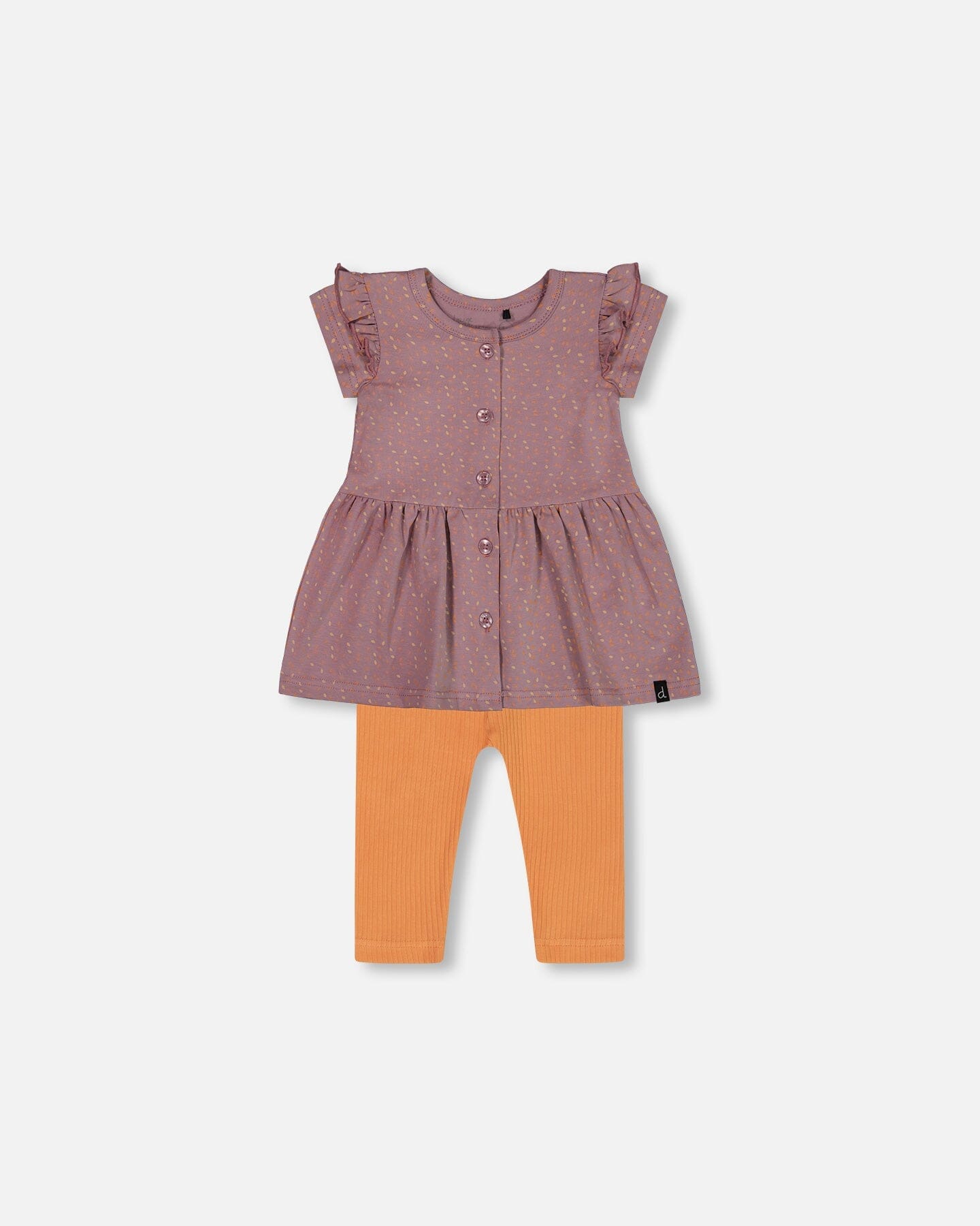 Printed Organic Cotton Dress And Solid Leggings Set Orange And Purple
