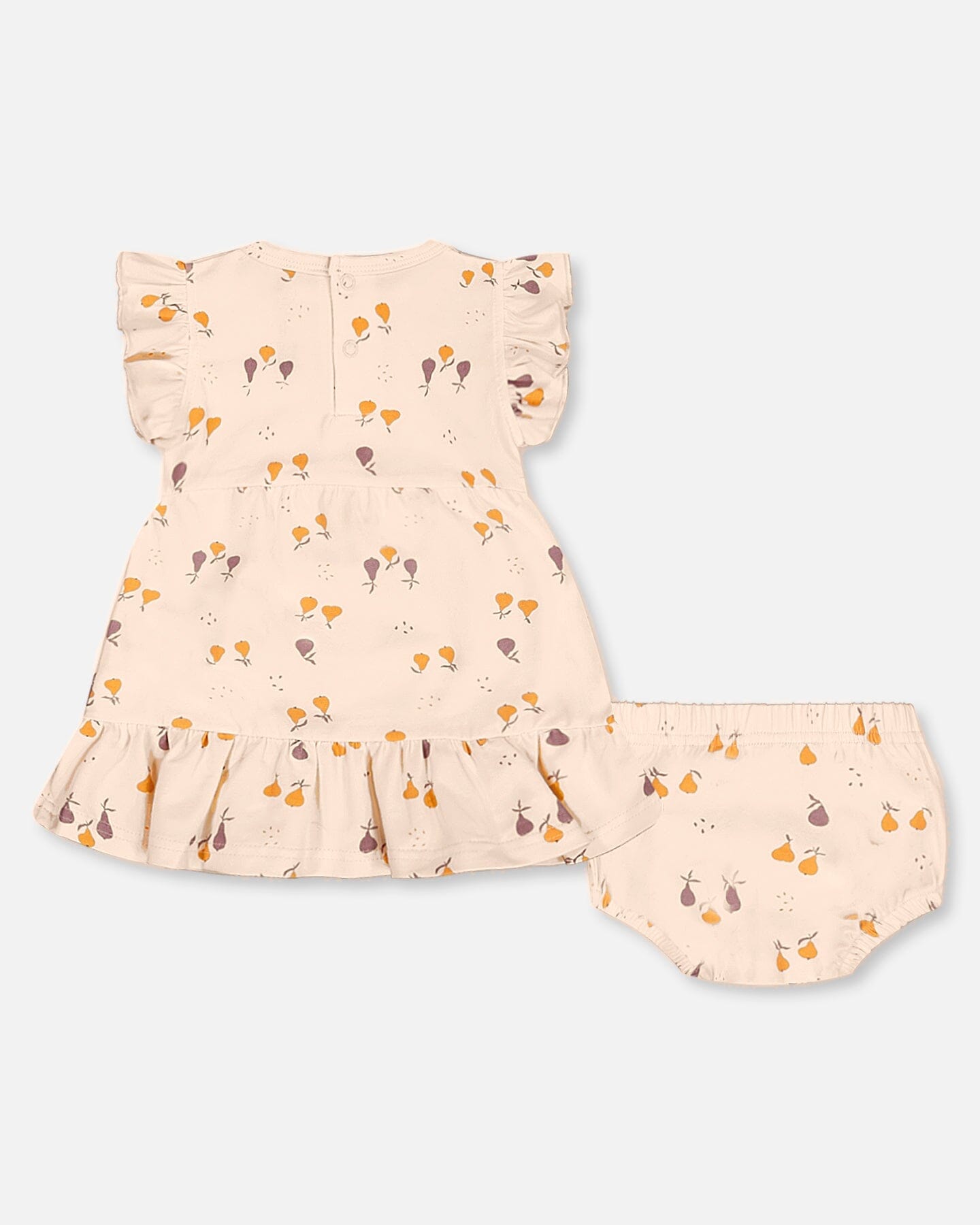 Printed Organic Cotton Dress And Bloomer Set Peach With Pears
