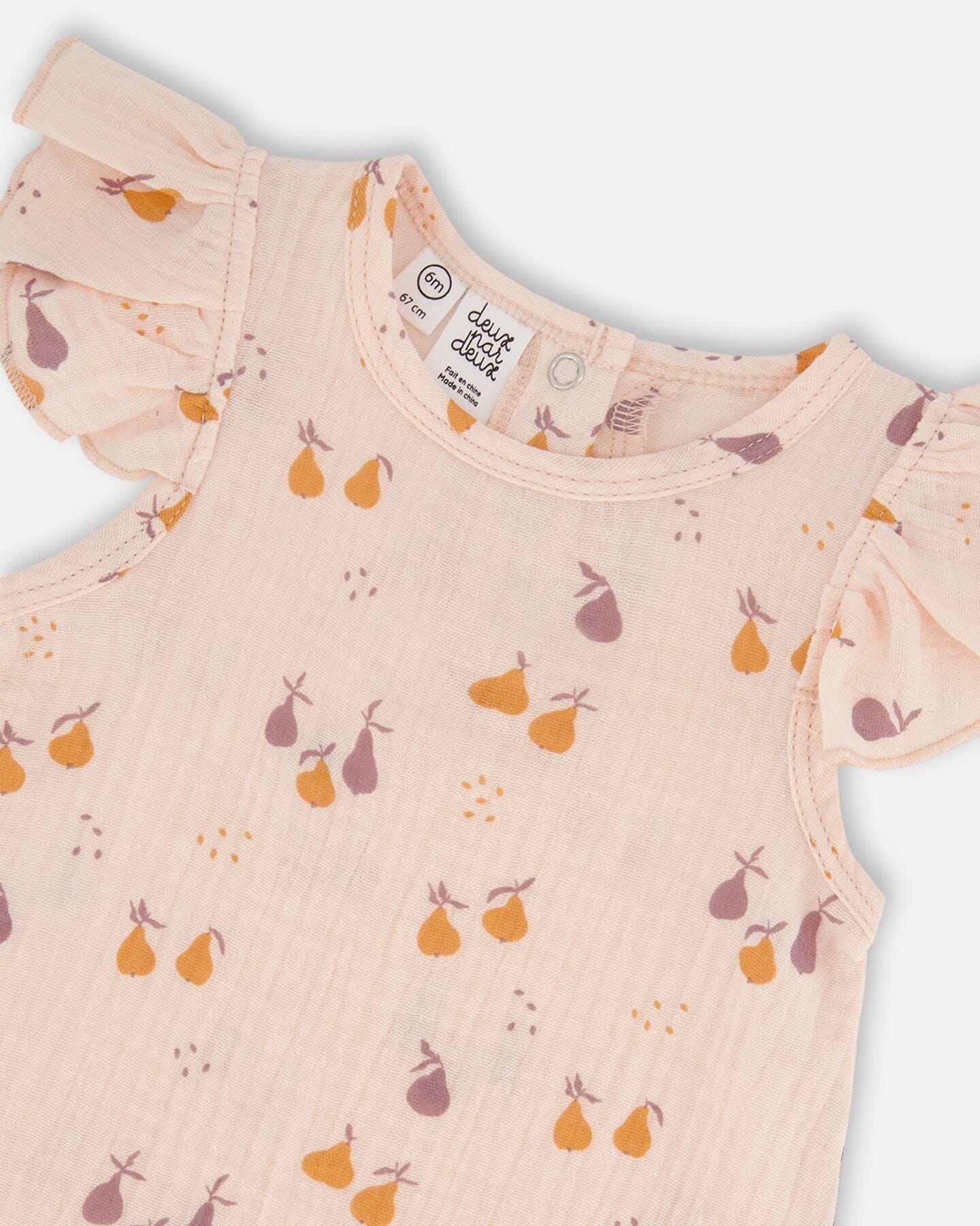 Printed Muslin One Piece Romper Peach With Pears