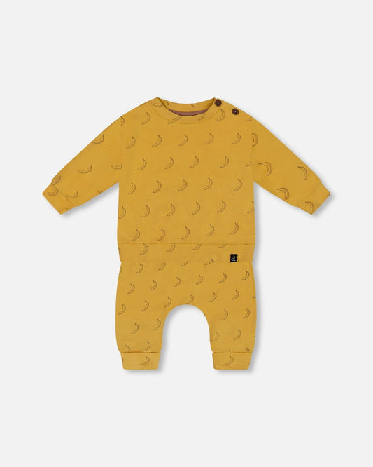 Printed Organic Cotton Top And Pant Set Yellow Bananas