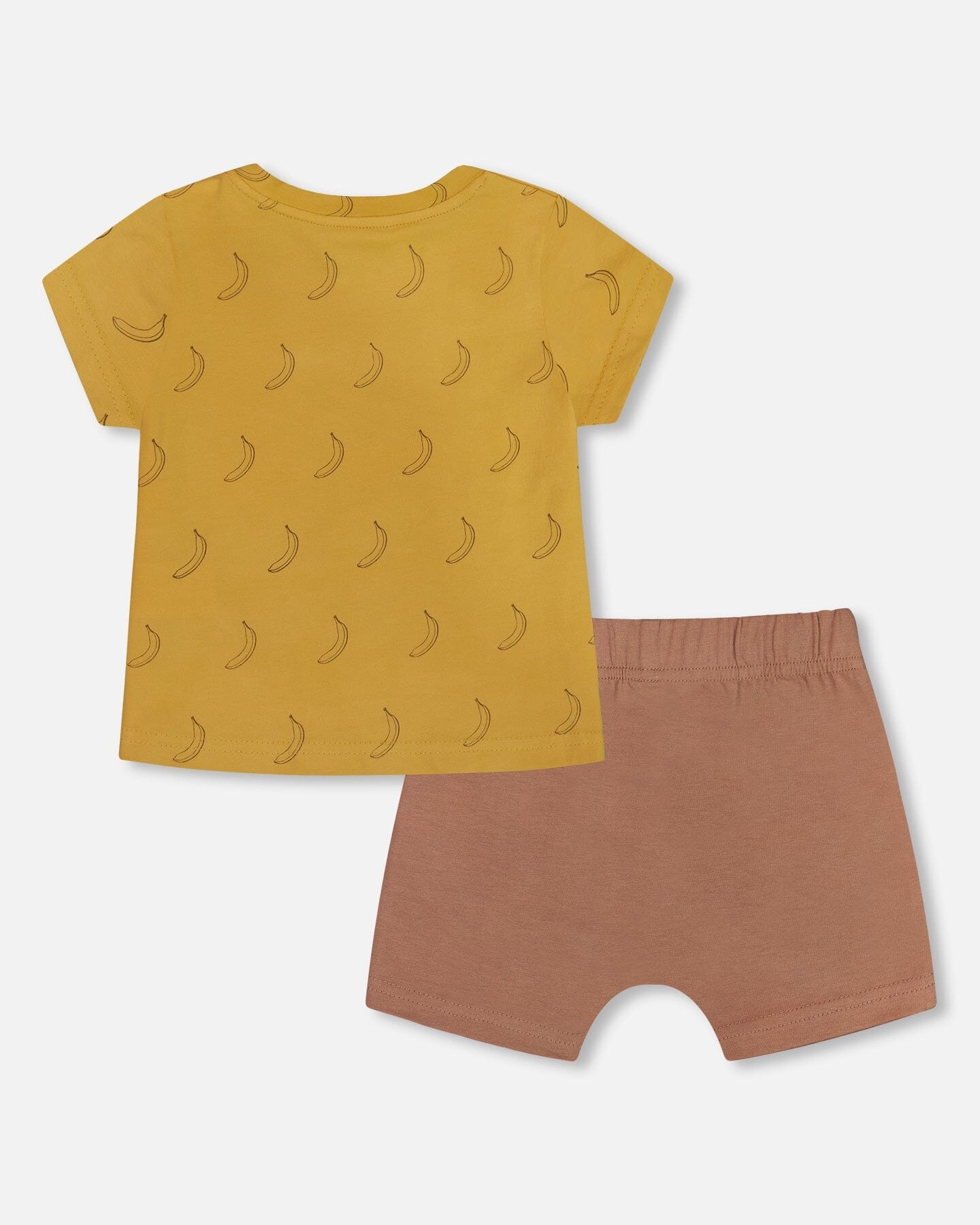 Printed Organic Cotton Top And Short Set Brown, Yellow, And Bananas
