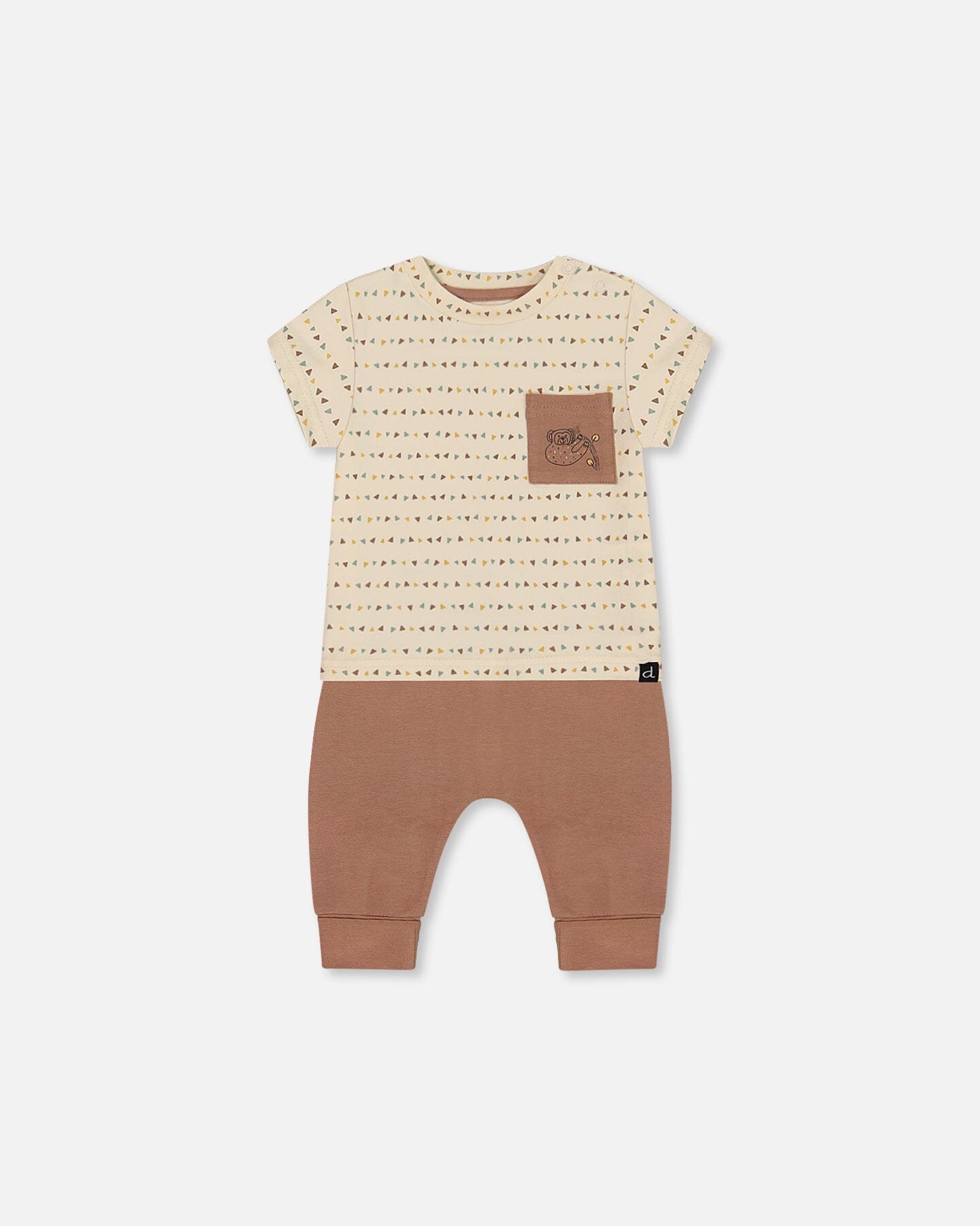 Printed Organic Cotton Top And Pant Set Brown, Beige, And Monkey