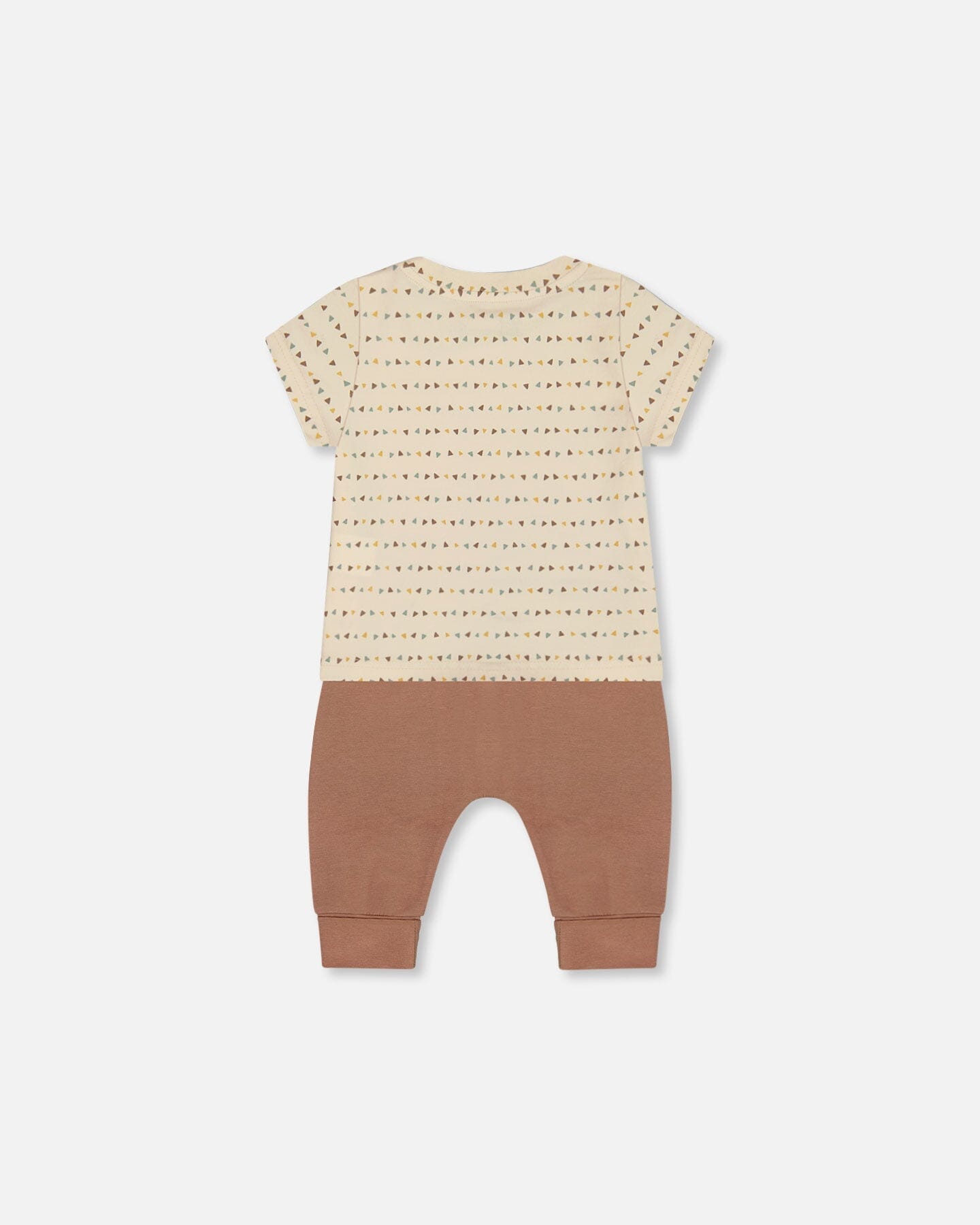 Printed Organic Cotton Top And Pant Set Brown, Beige, And Monkey