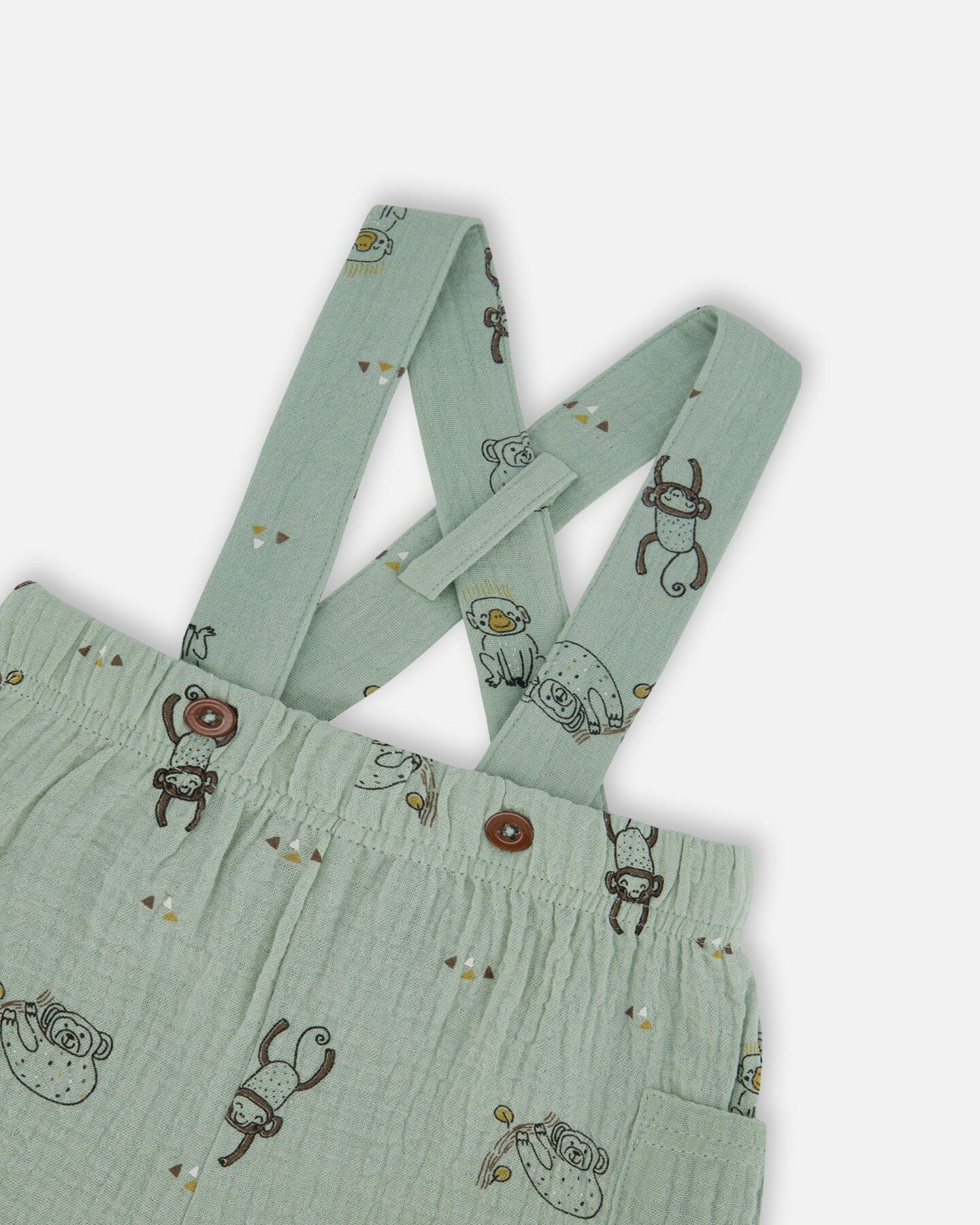 Printed Muslin Shortall And Organic Cotton Onesie Set Sage Monkey And Off-White