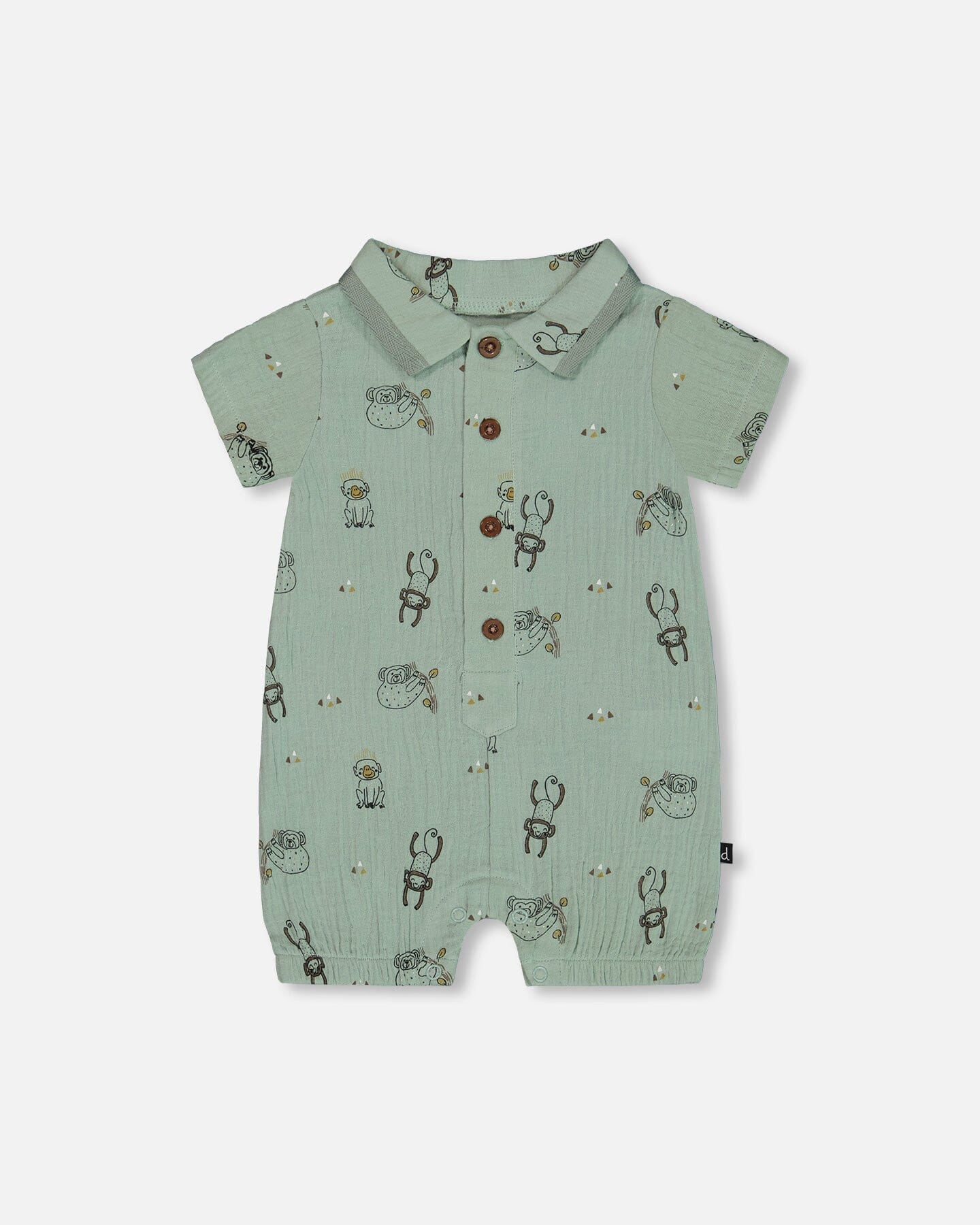 Printed Muslin Romper Sage Monkey