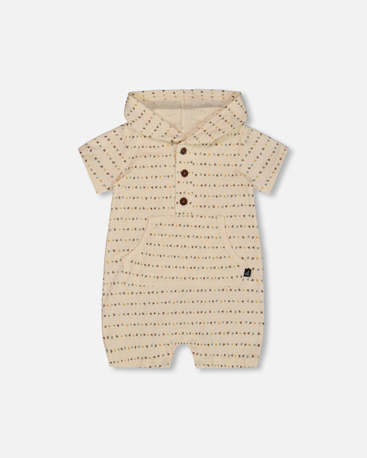 Printed Organic Cotton Hooded Romper Off-White