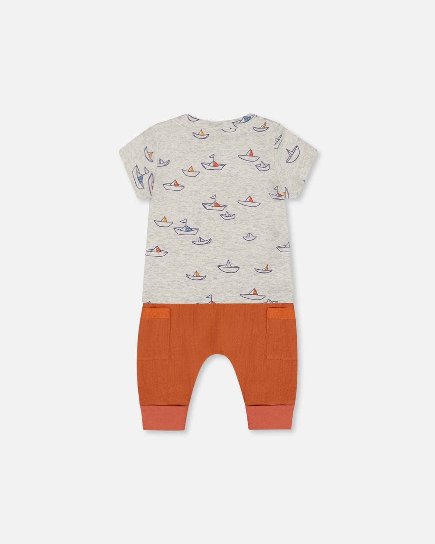 Organic Cotton Top And Muslin Pant Set Little Paper Boats And Terracotta