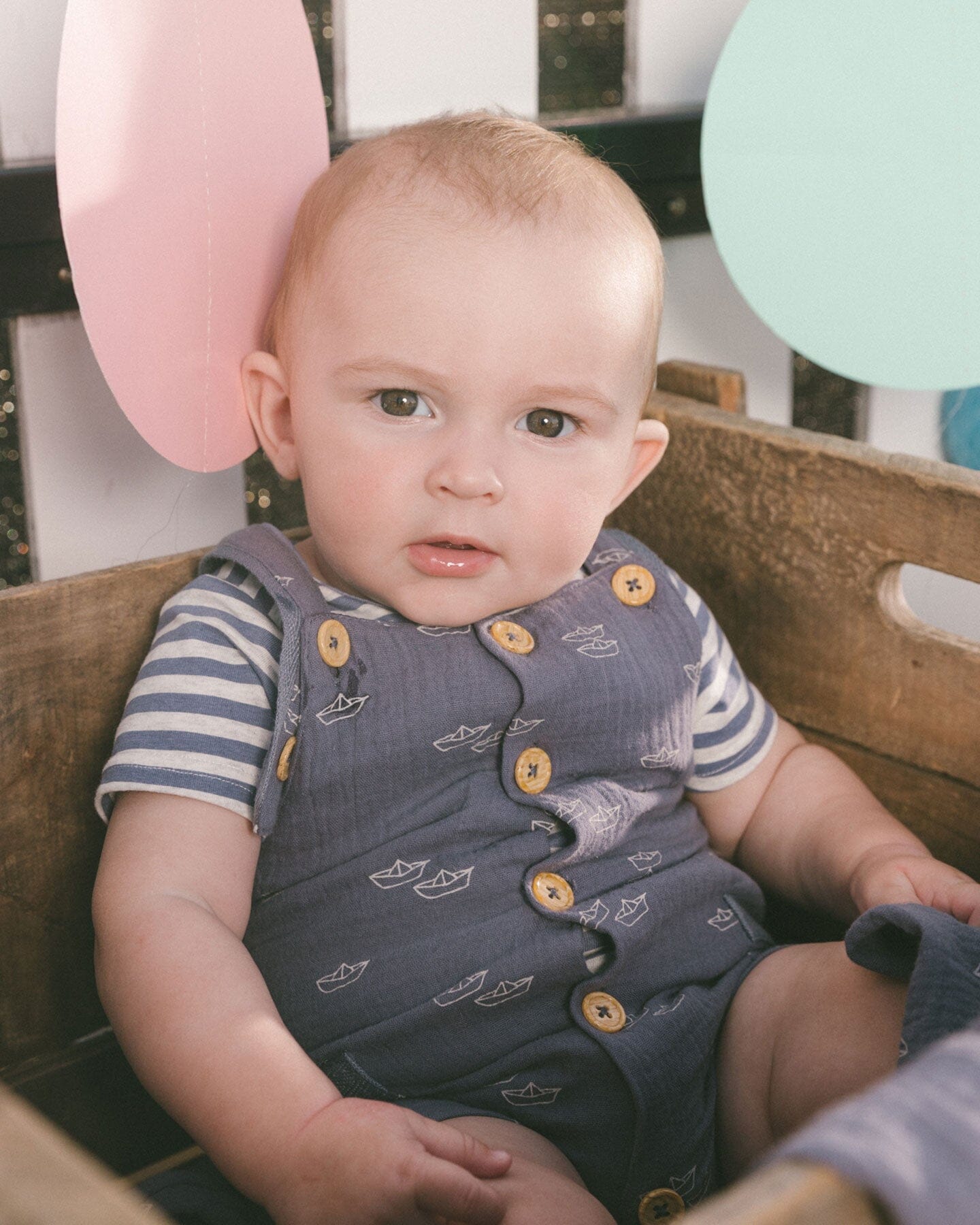 Printed Organic Cotton Onesie And Muslin Shortall Set Navy Blue Paper Boats