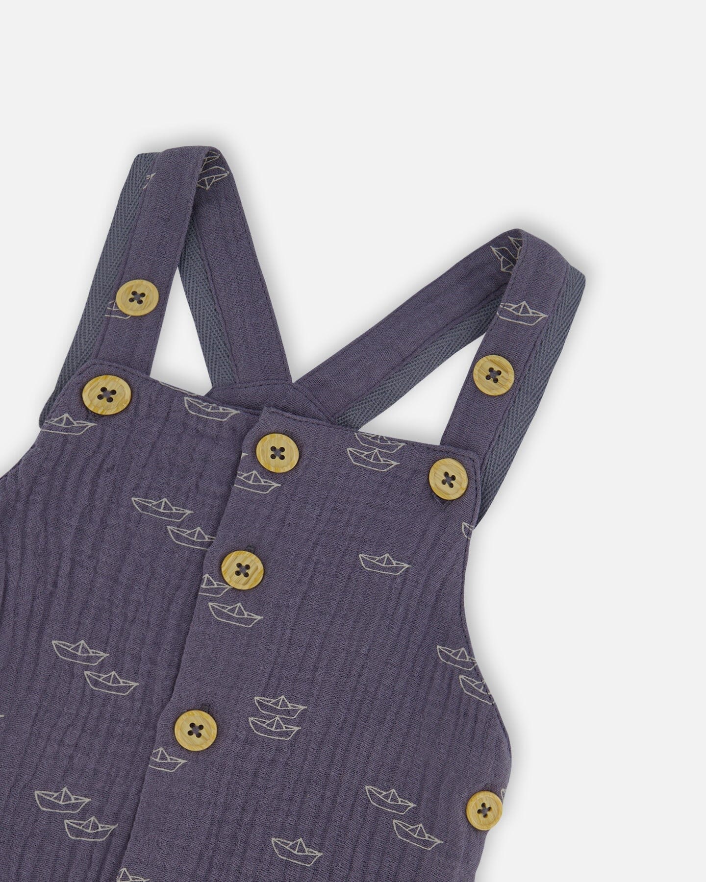 Printed Organic Cotton Onesie And Muslin Shortall Set Navy Blue Paper Boats