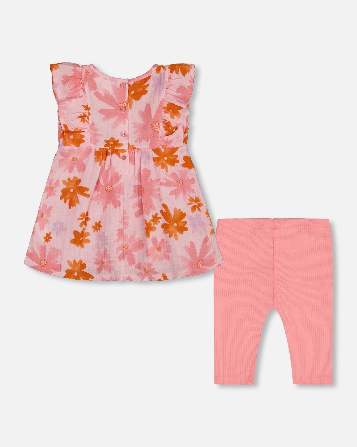 Printed Tunic And Solid Leggings Set Pink And Coral Flowers