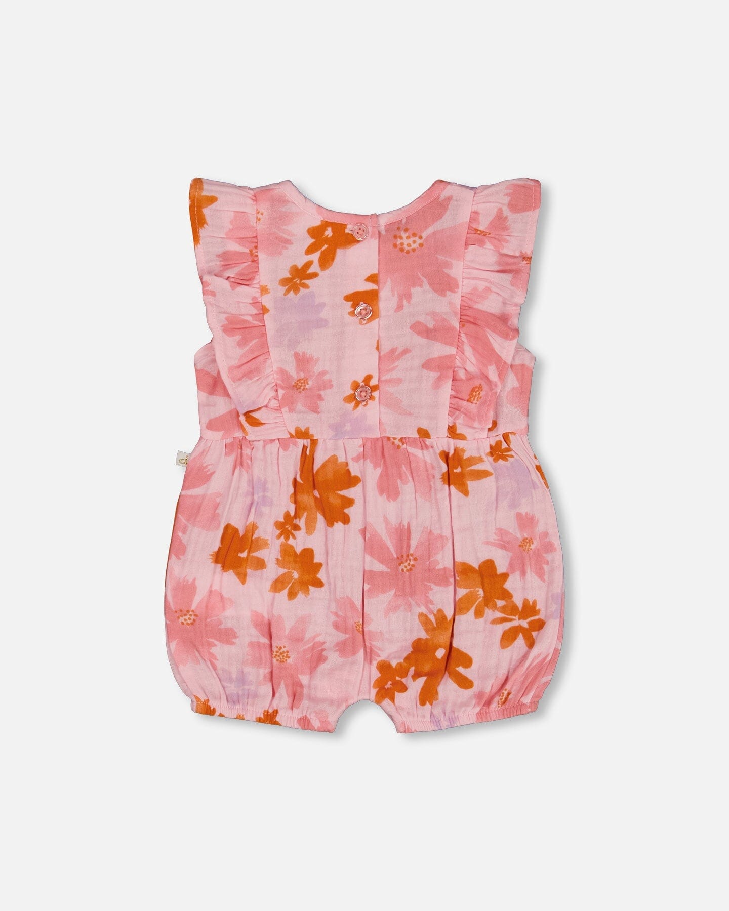 Printed Muslin Romper Pink And Coral Flowers