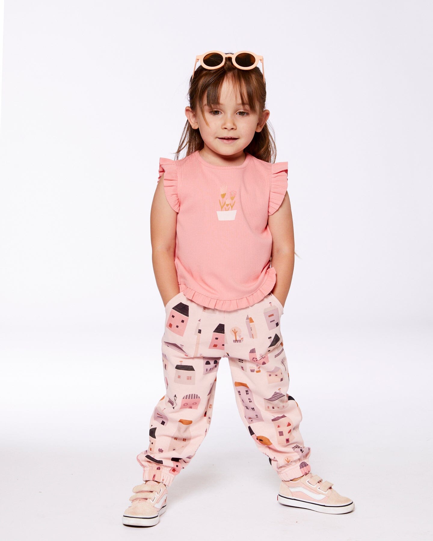 Rib Tank Top With Frills Coral Pink