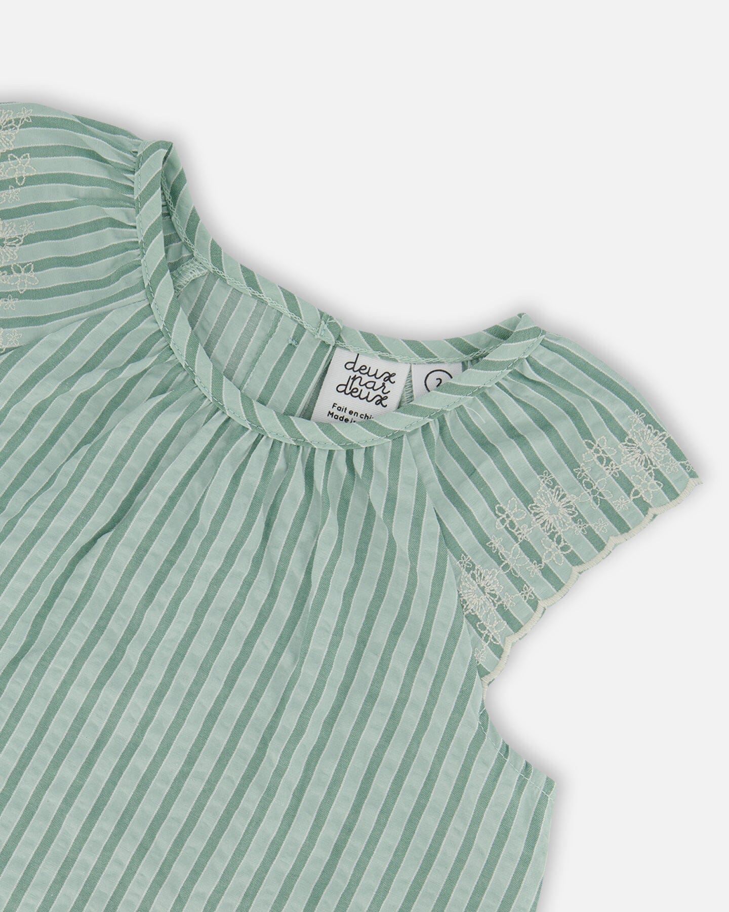 Chambray Blouse And Short Set Mint Green Striped