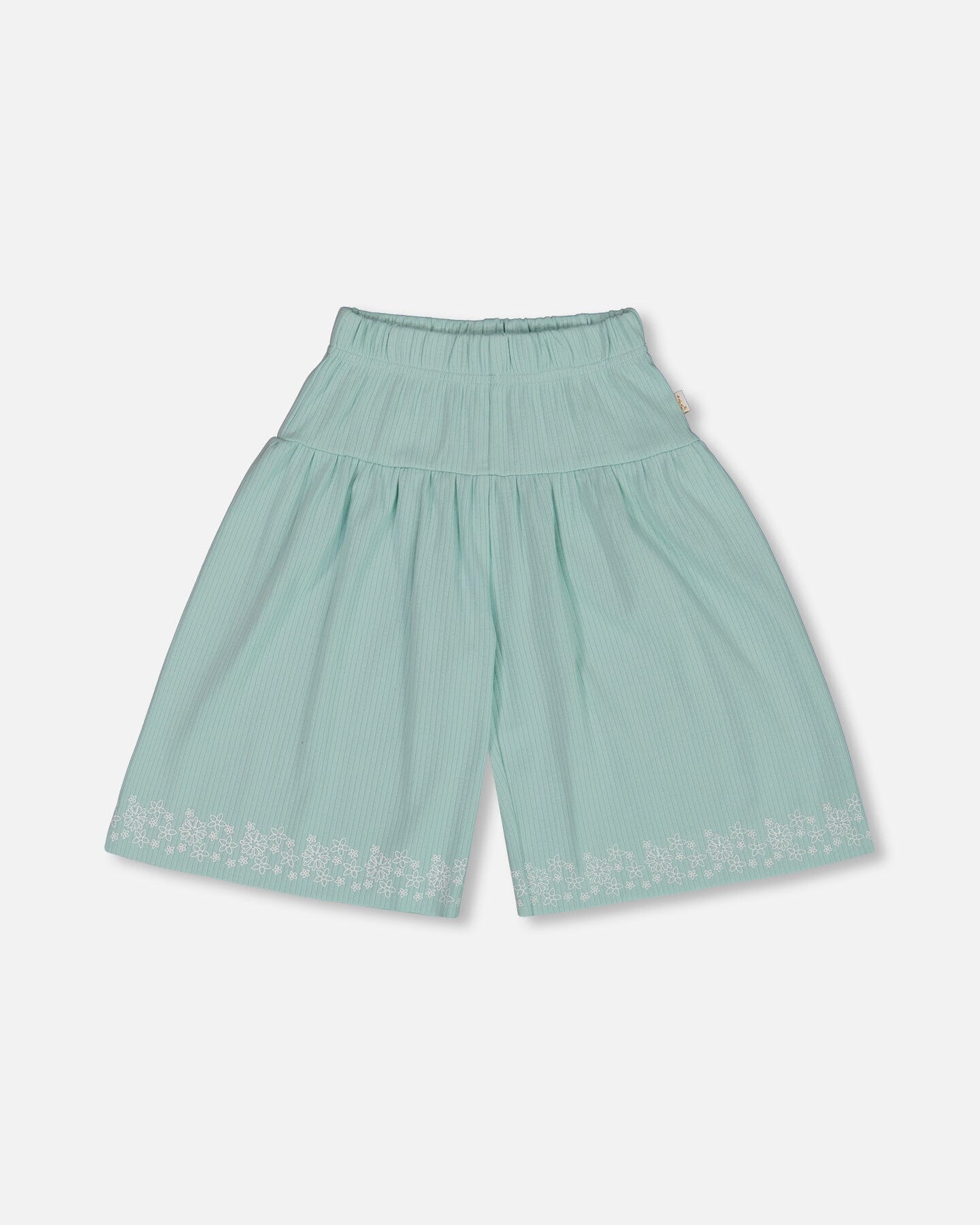 Flat Back Rib Capri With Embroidery Pale Teal