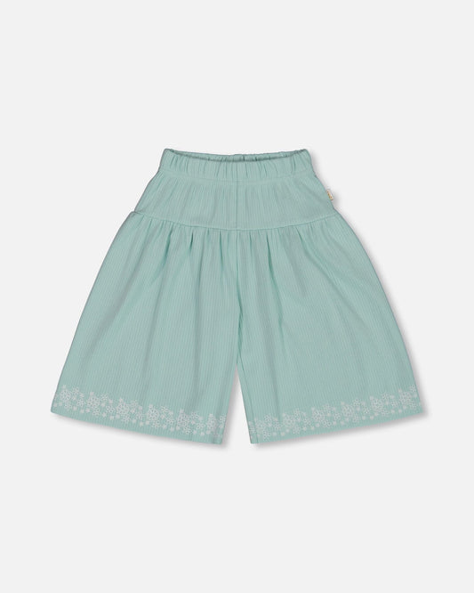 Flat Back Rib Capri With Embroidery Pale Teal