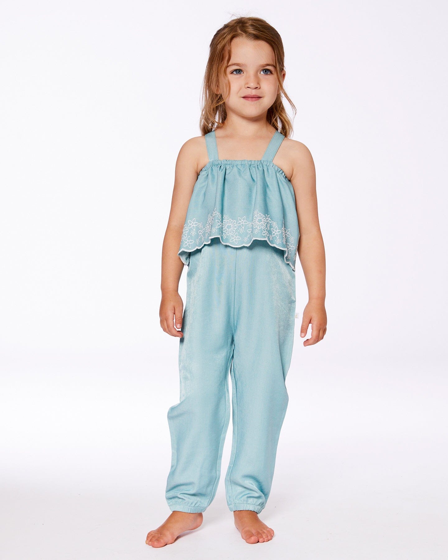 Chambray Jumpsuit With Embroidery Light Blue