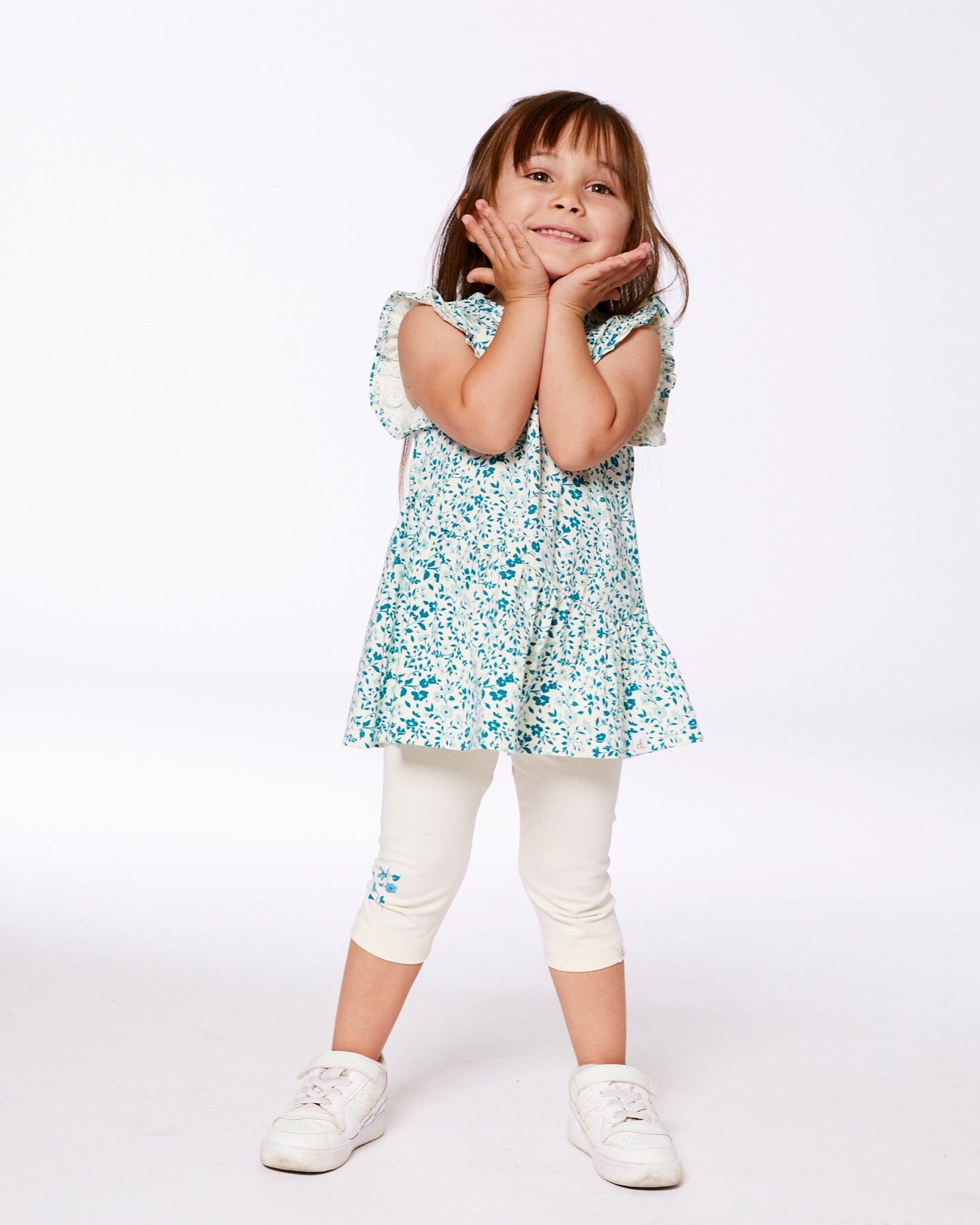 Organic Cotton Legging Cream With Blue Flowers