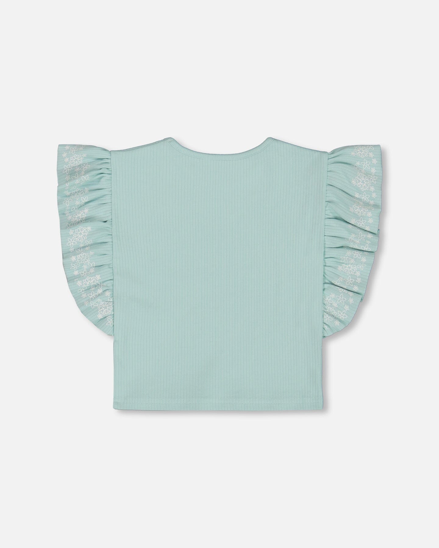 Flat Back Rib Tee With Embroidery And Frills Pale Teal
