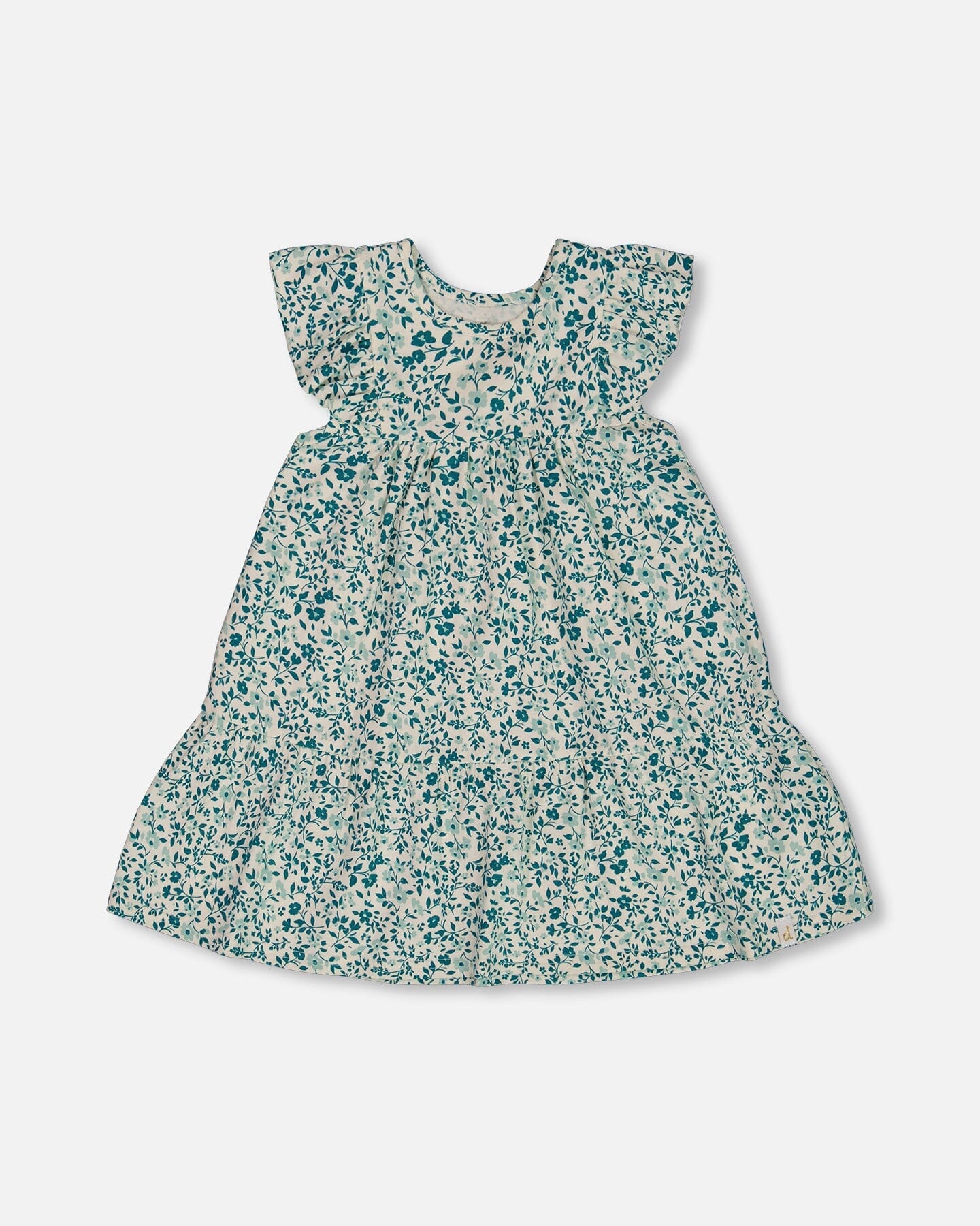 Printed Organic Cotton Dress Small Turquoise Flowers