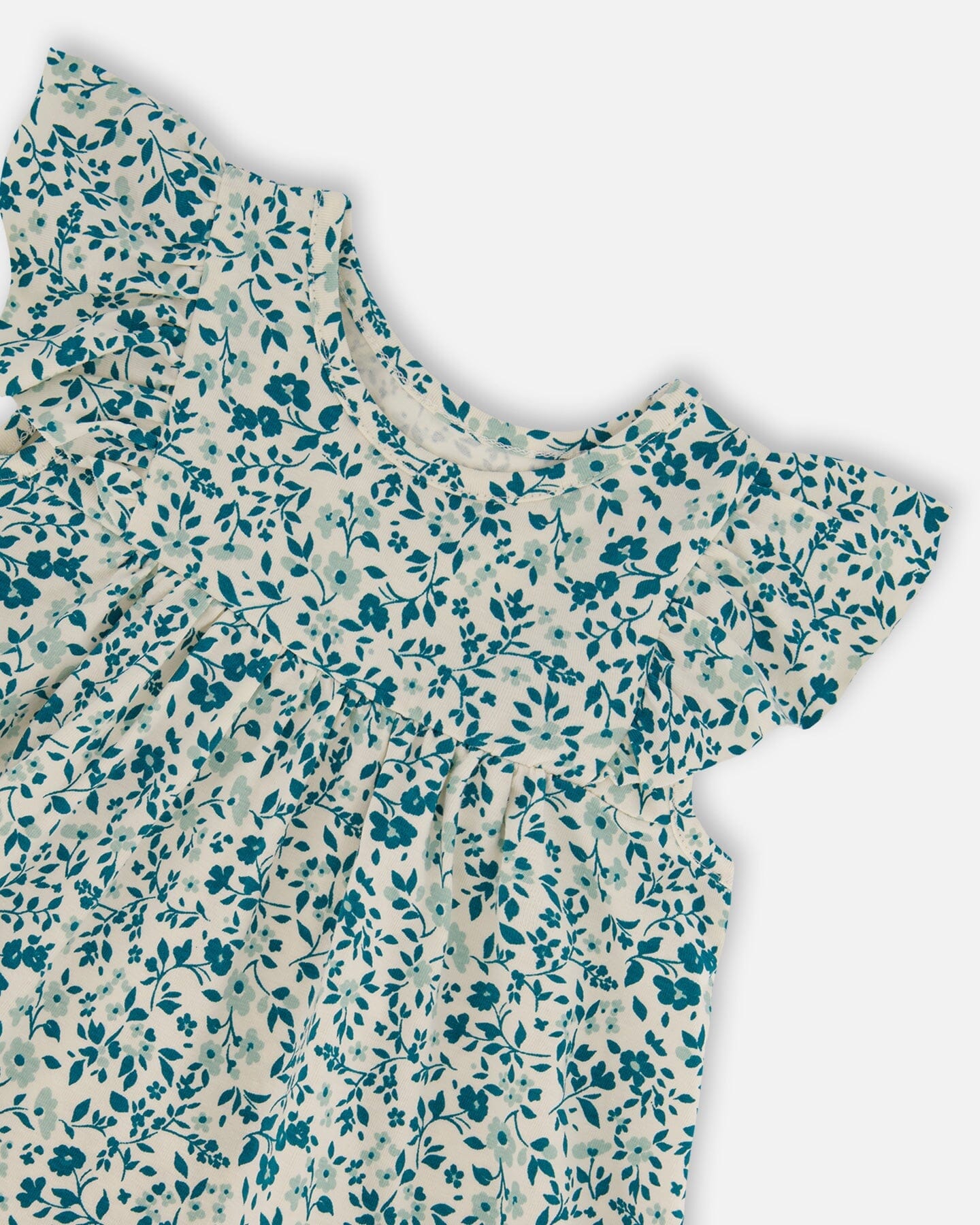 Printed Organic Cotton Dress Small Turquoise Flowers