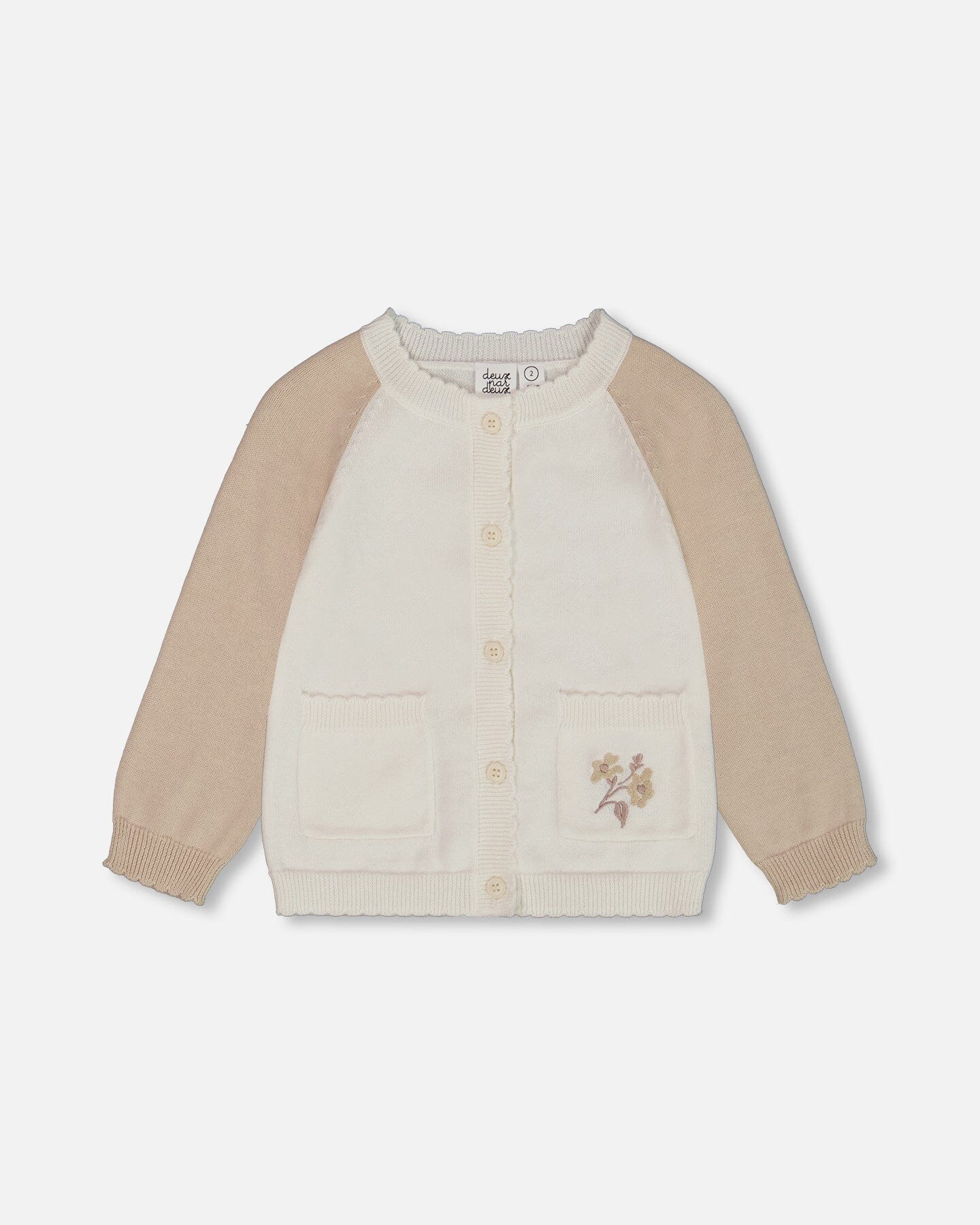 Raglan Sleeve Cardigan Sweater With Embroidery Cream And Beige