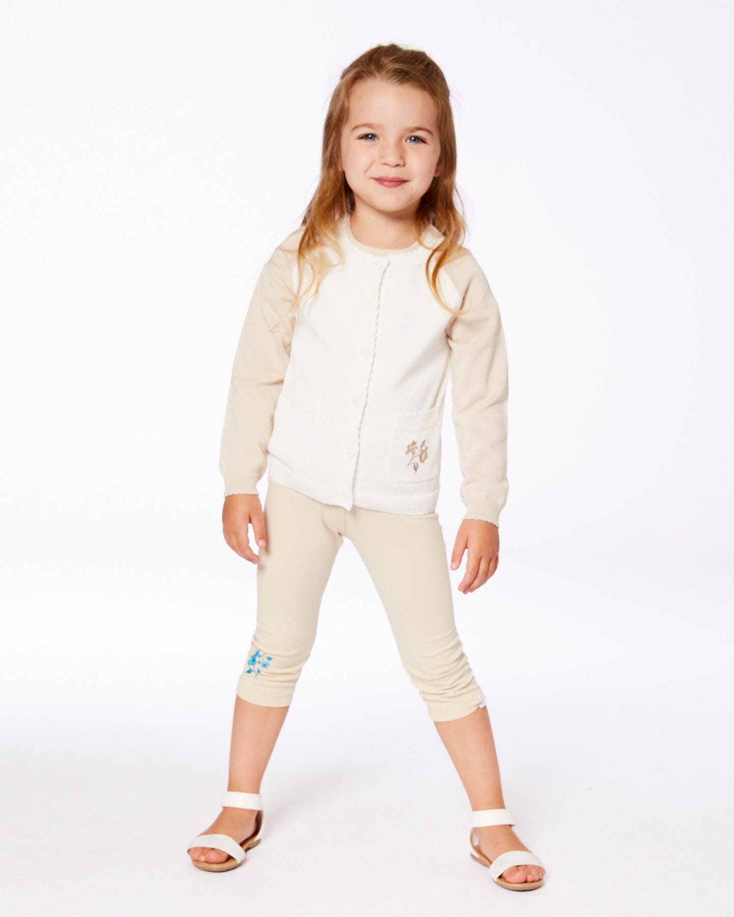 Raglan Sleeve Cardigan Sweater With Embroidery Cream And Beige