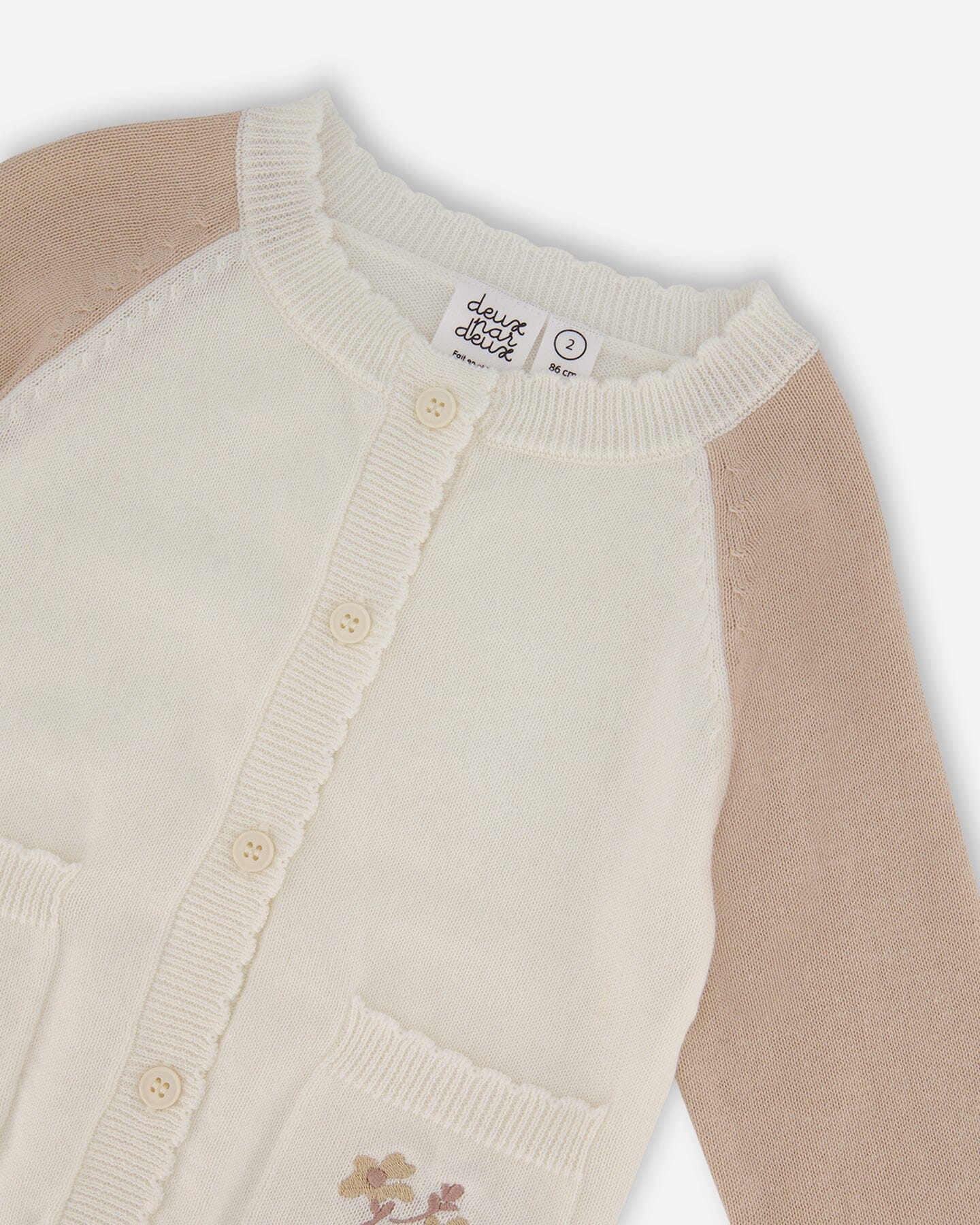 Raglan Sleeve Cardigan Sweater With Embroidery Cream And Beige