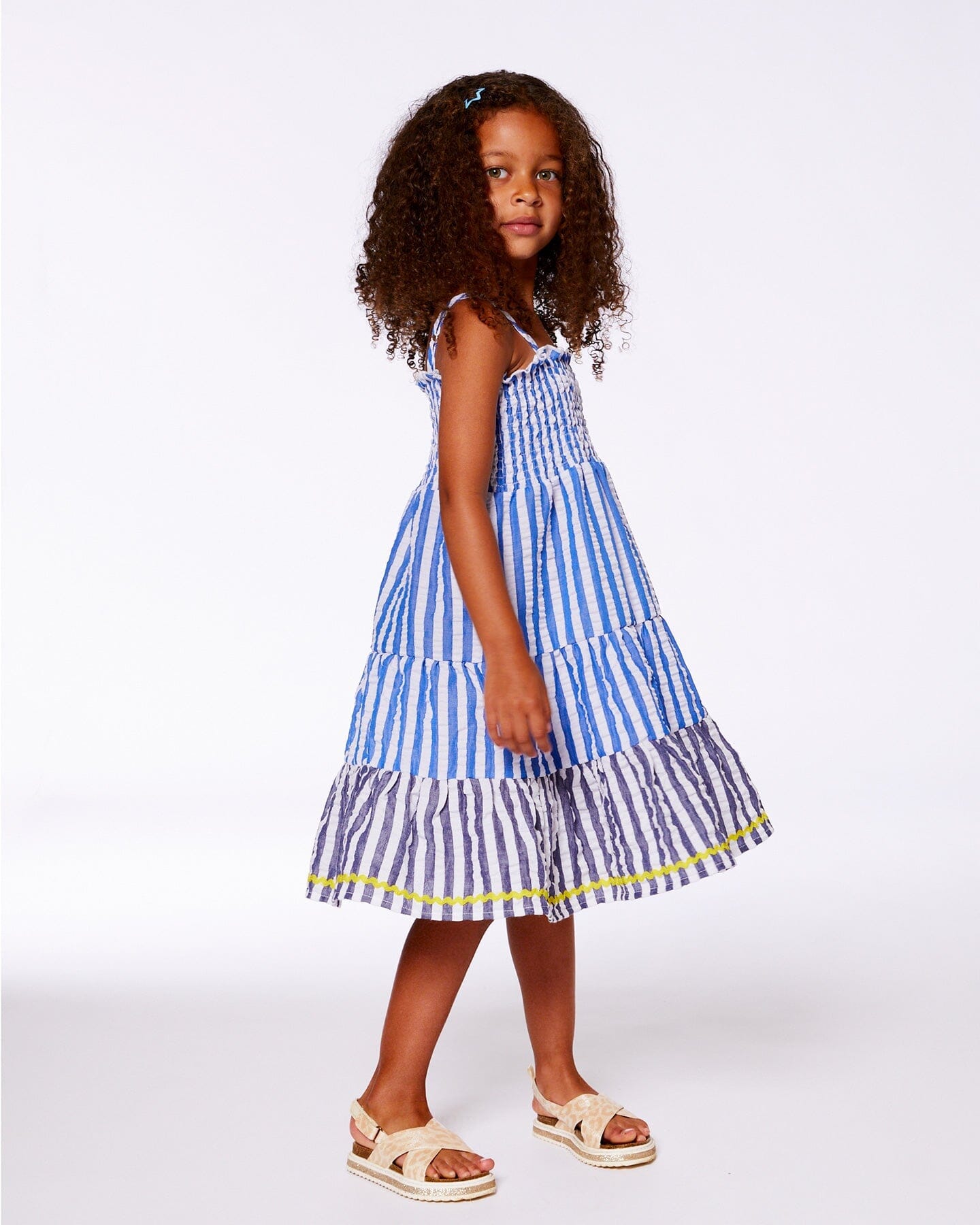 Smocked Seersucker Peasant Dress Blue And White Striped