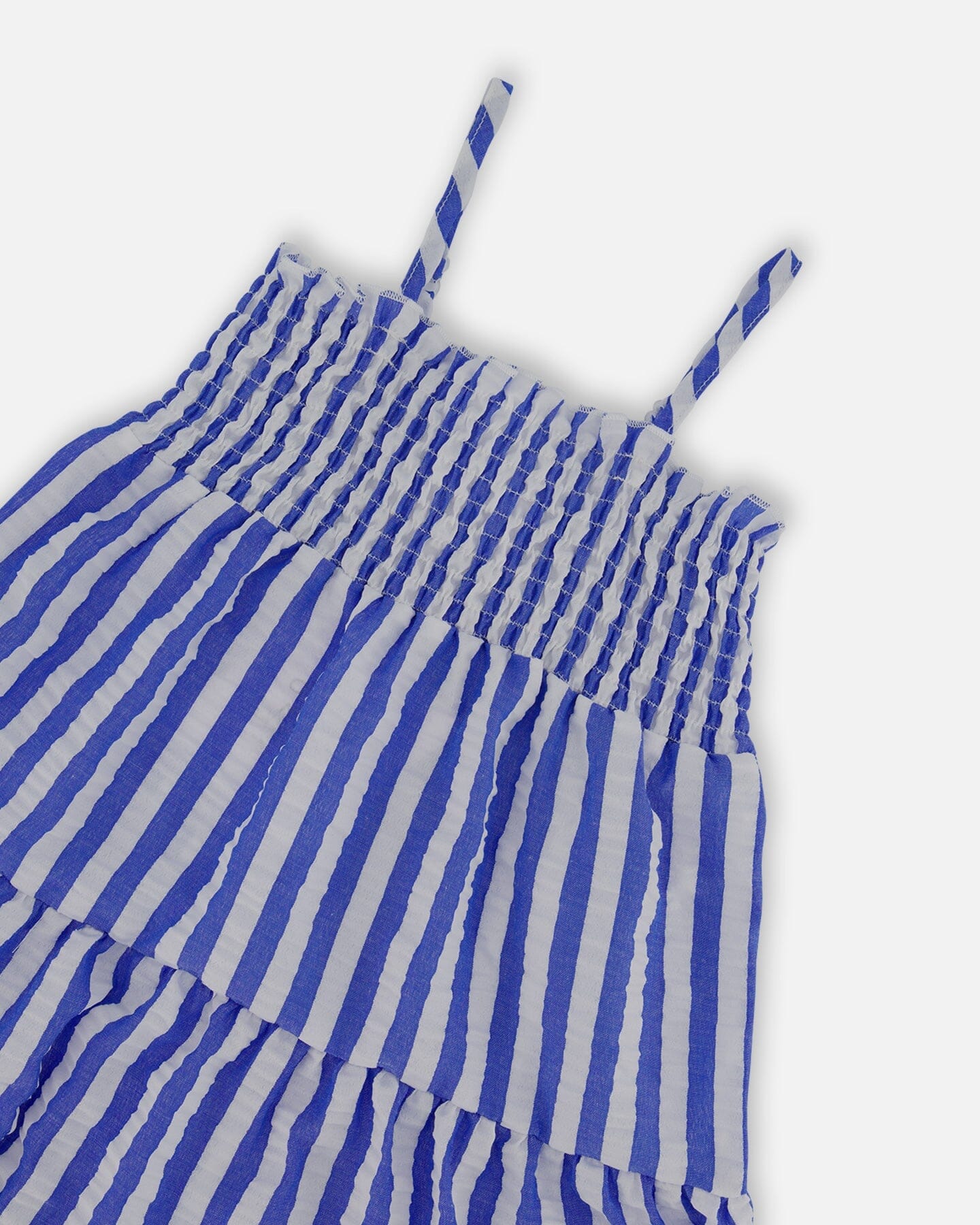 Smocked Seersucker Peasant Dress Blue And White Striped