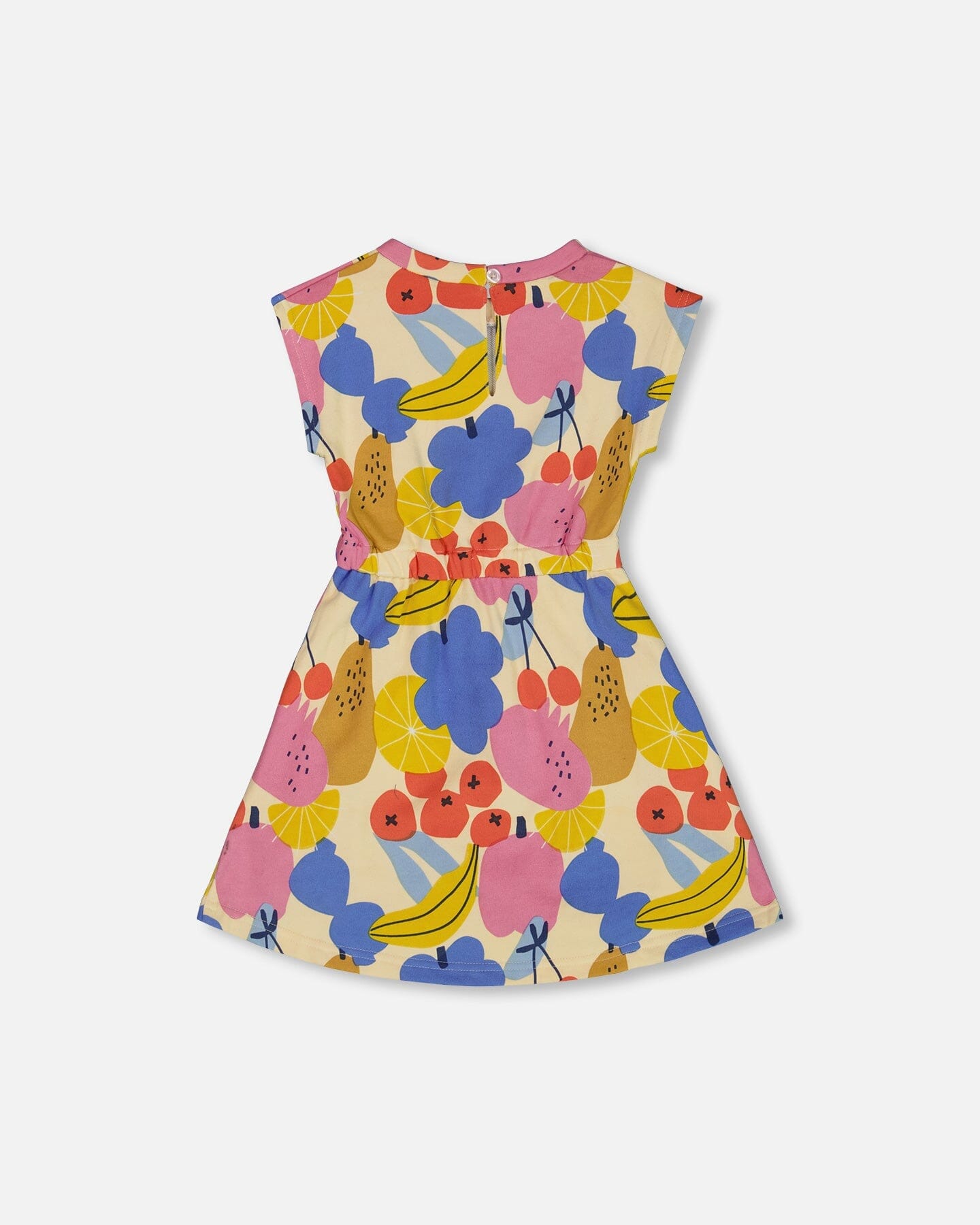 Printed French Terry Dress Fruits On Yellow Background