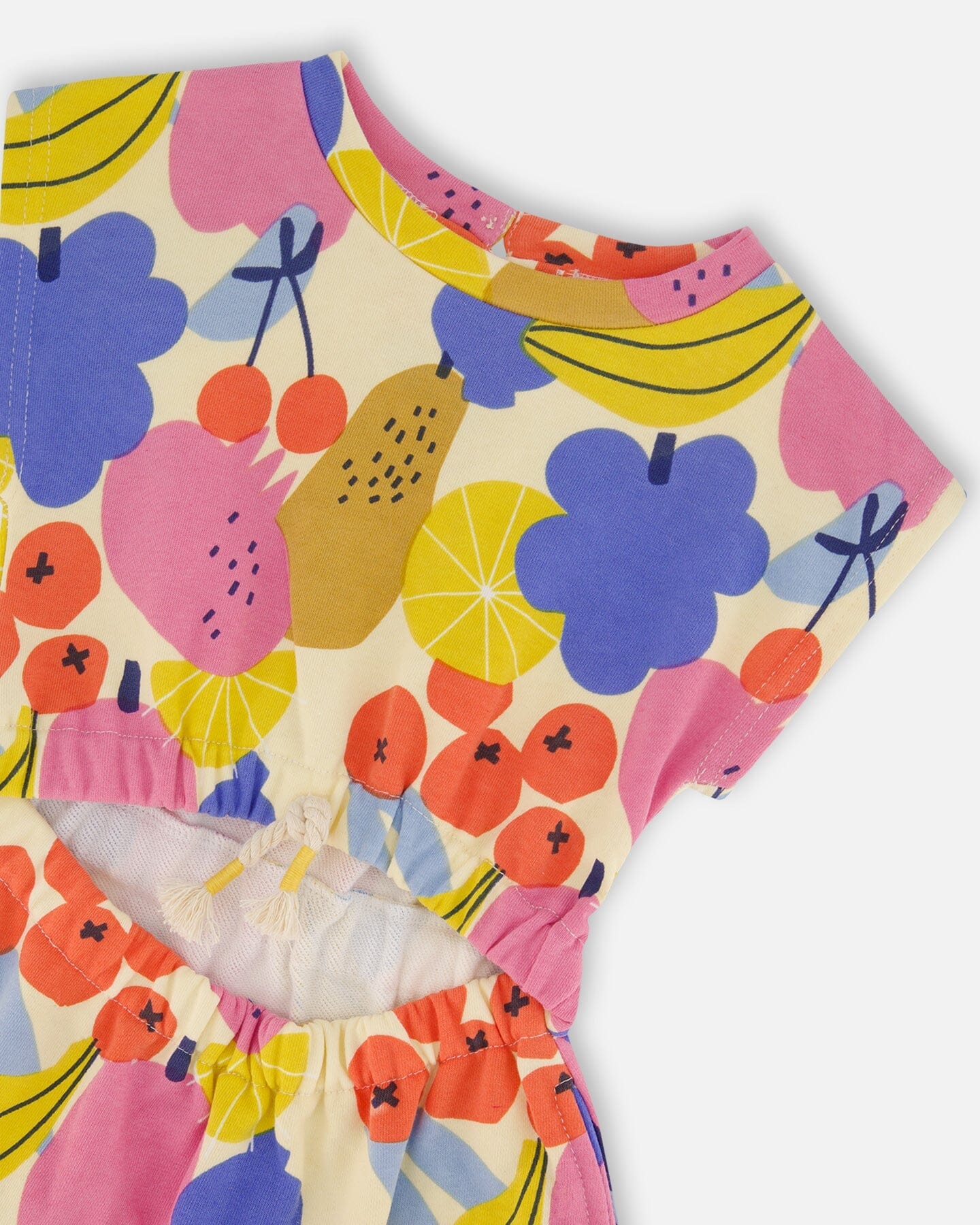 Printed French Terry Dress Fruits On Yellow Background
