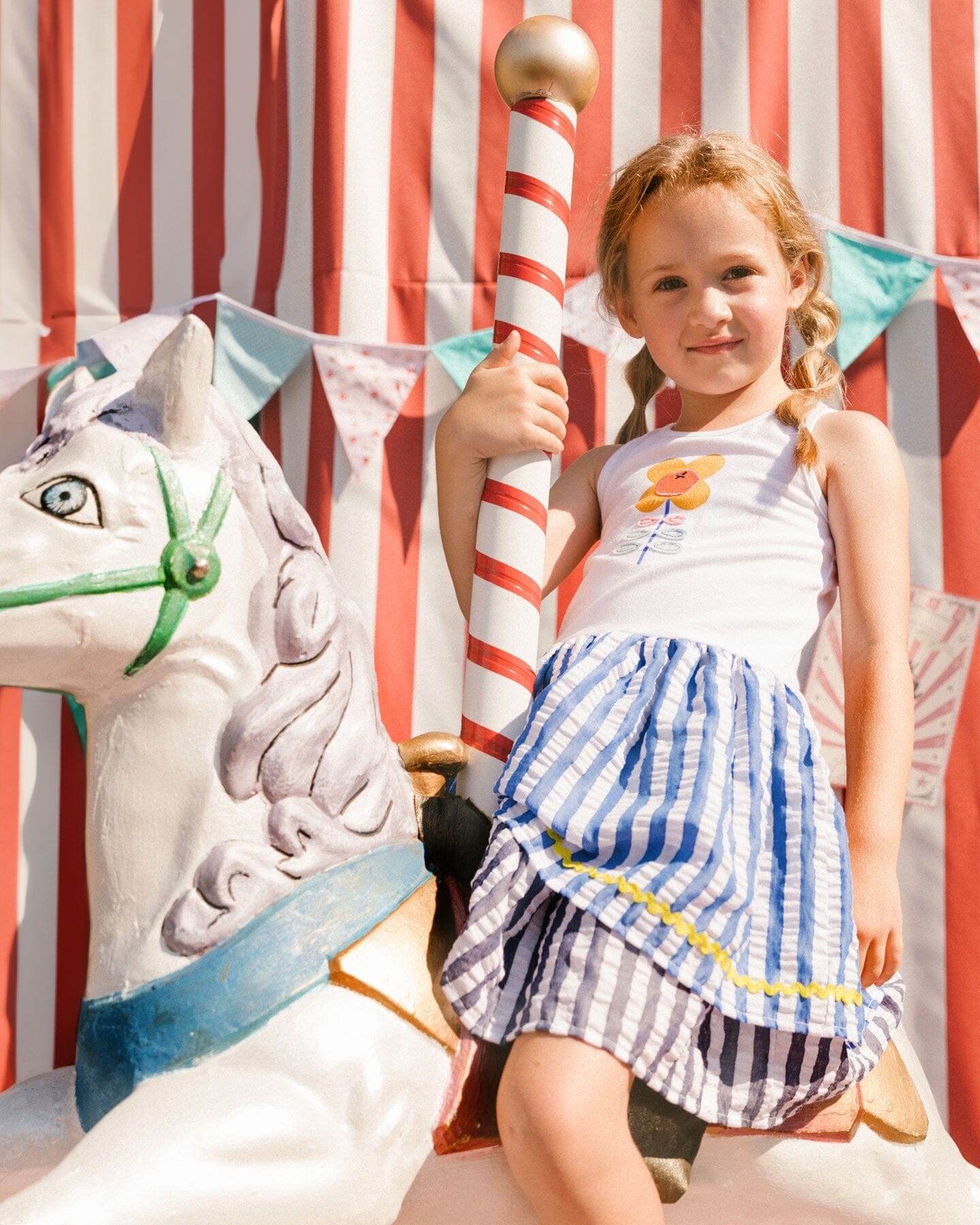 Bi-Material Cotton And Seersucker Dress White And Royal Blue