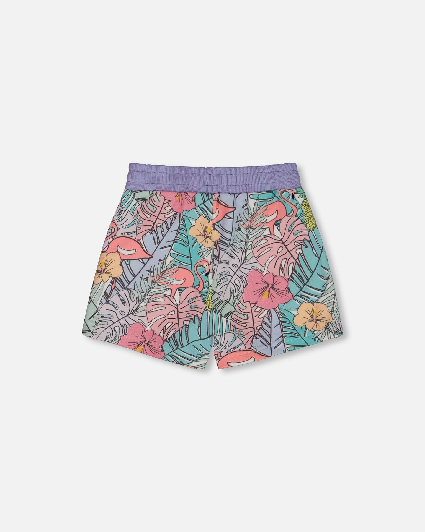Printed French Terry Short Lilac Tropical And Pink Flamingos
