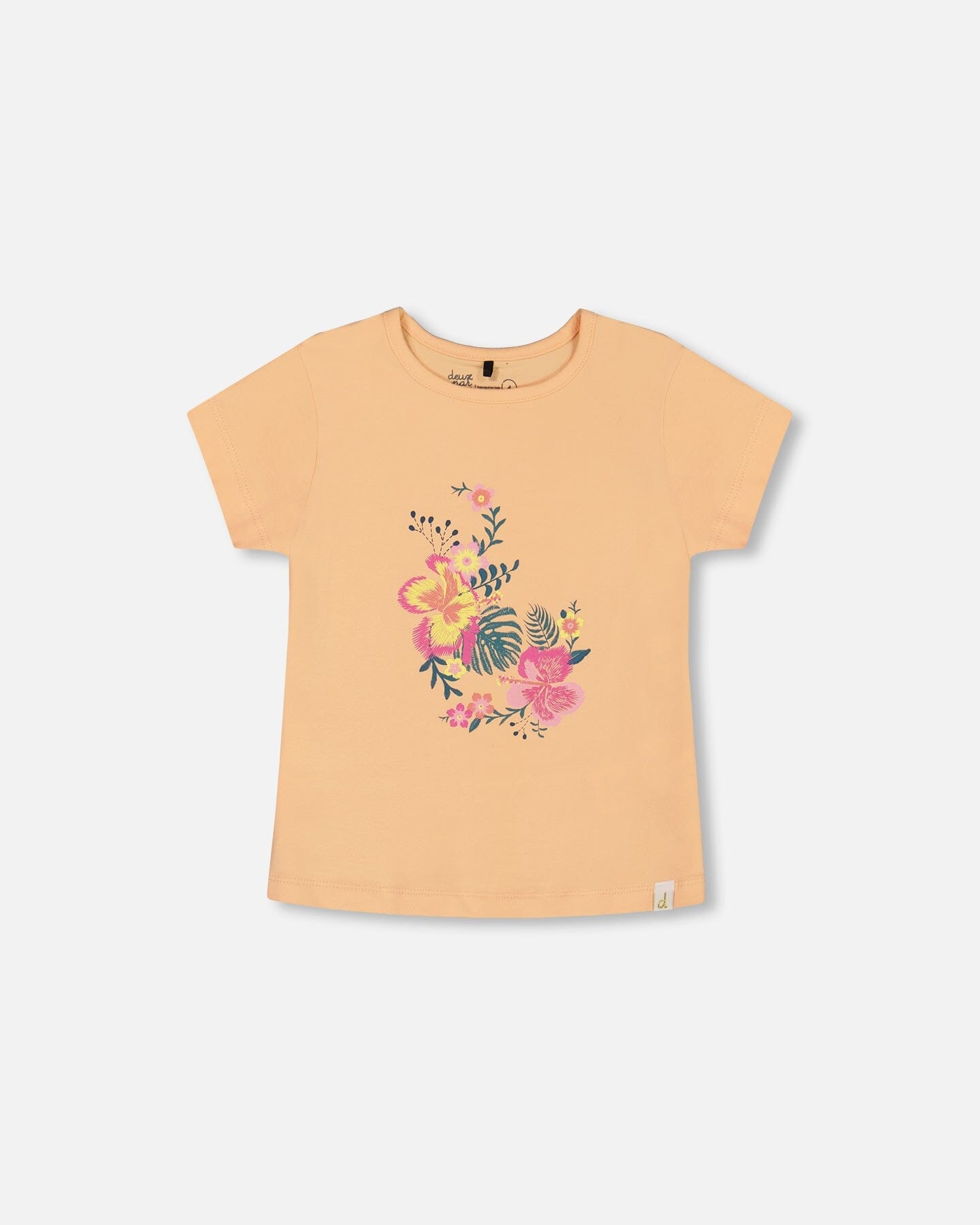 Organic Cotton Tee Light Orange And Flowers