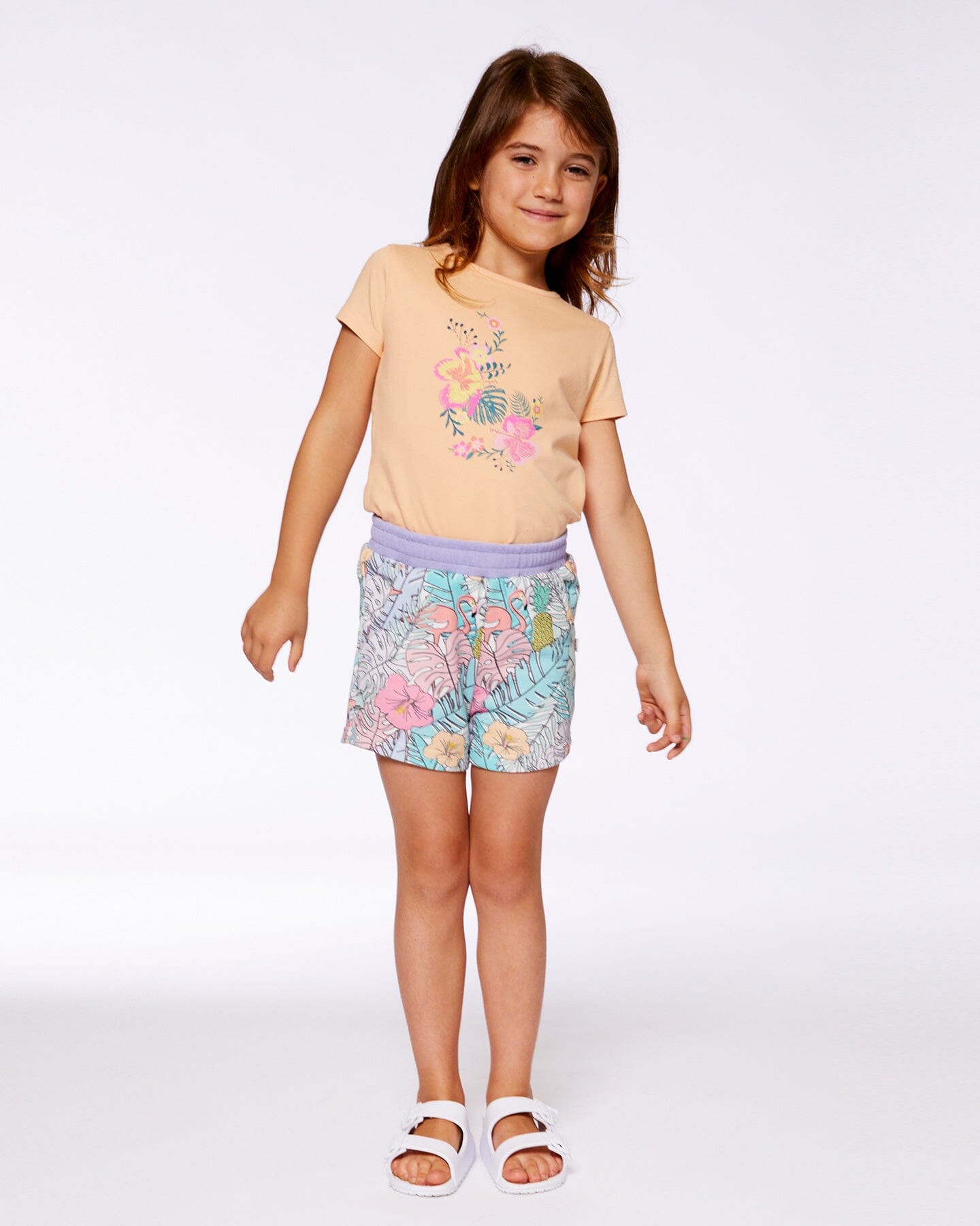 Organic Cotton Tee Light Orange And Flowers