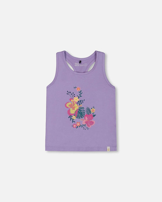 Organic Cotton Racerback Tank Top Floral Mauve