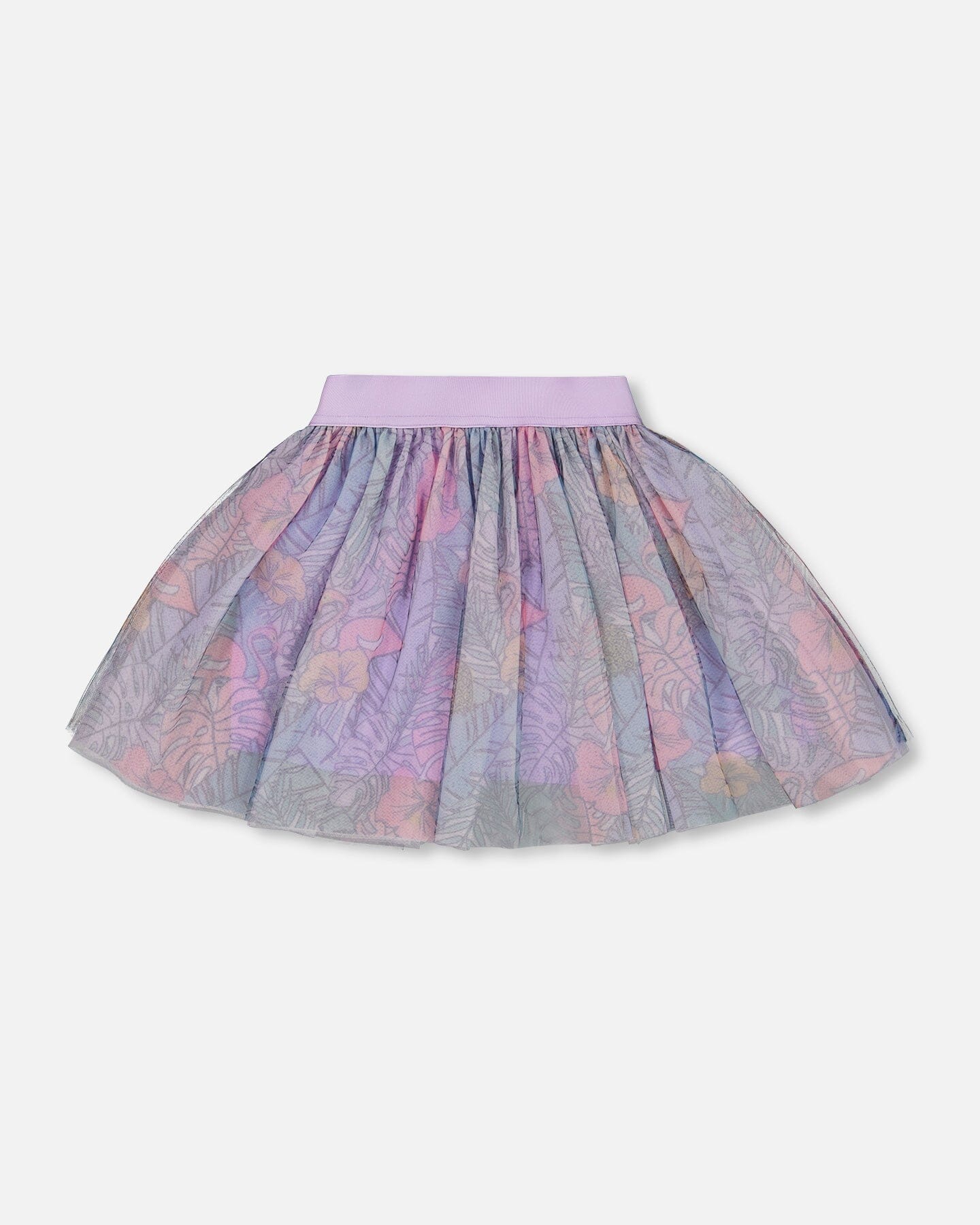 Printed Mesh Skirt Lilac Tropical And Pink Flamingos