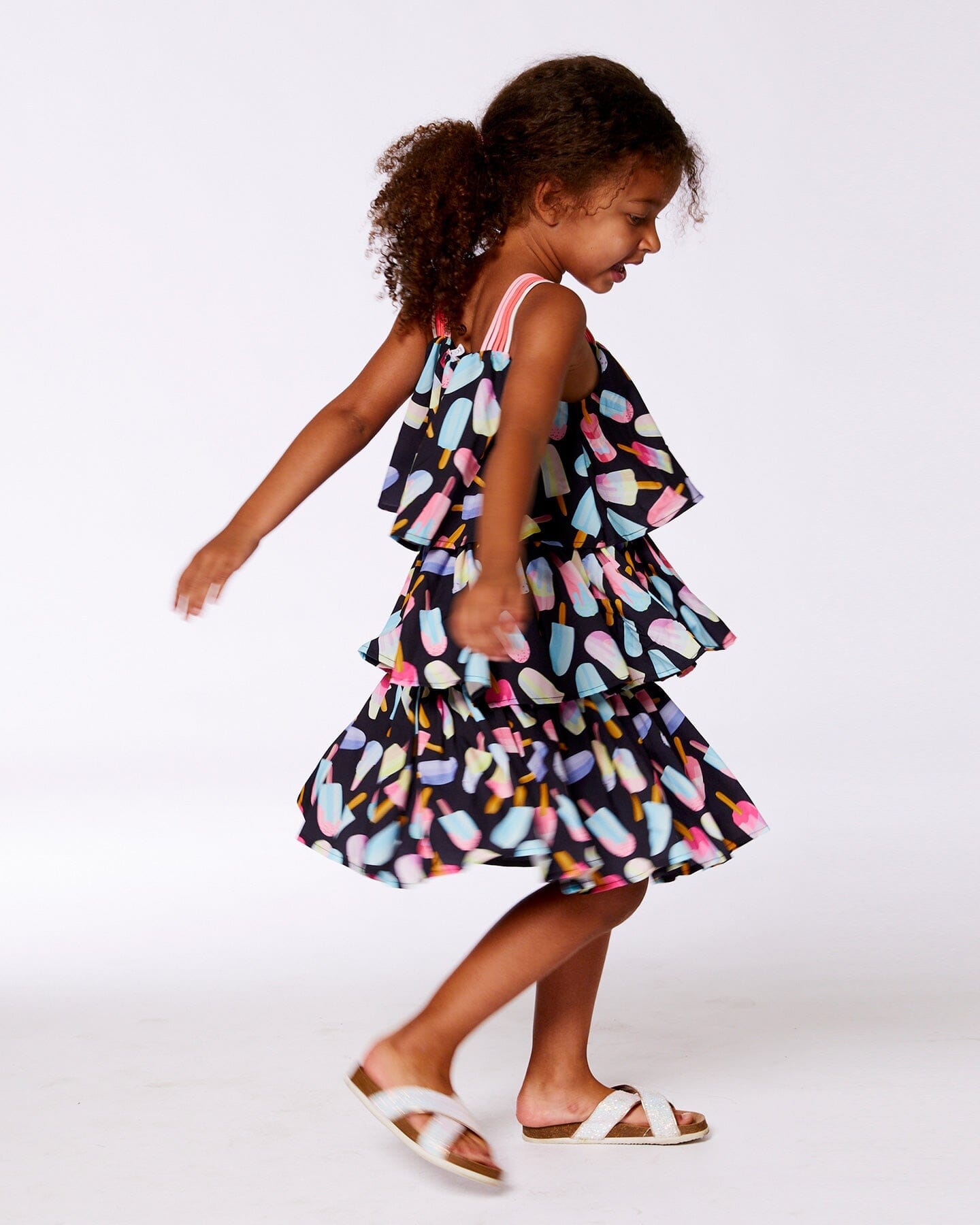 Printed Tiered Dress Ice Lollipops And Black